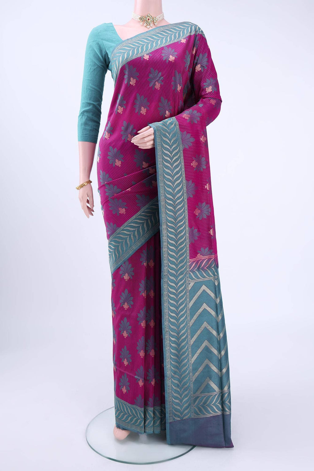 Dark Pink Banarasi Silk Cotton Saree