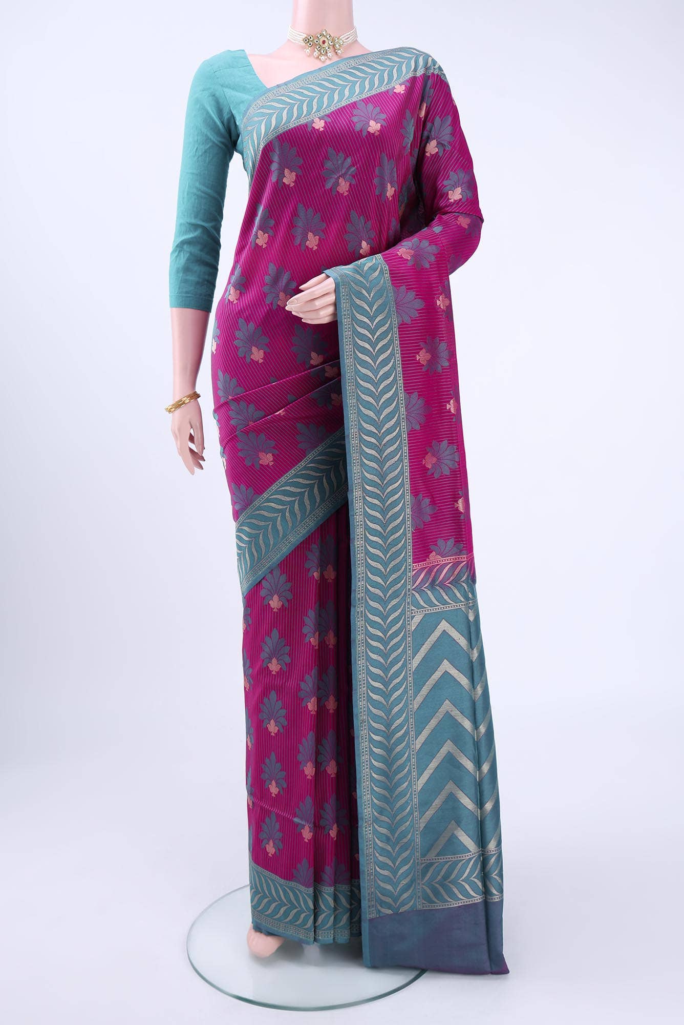 Dark Pink Banarasi Silk Cotton Saree
