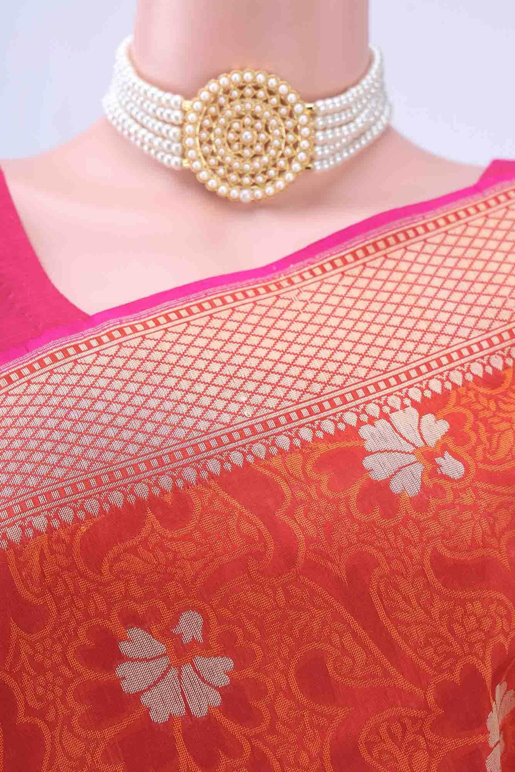 Brick Orange Banarasi Silk Saree