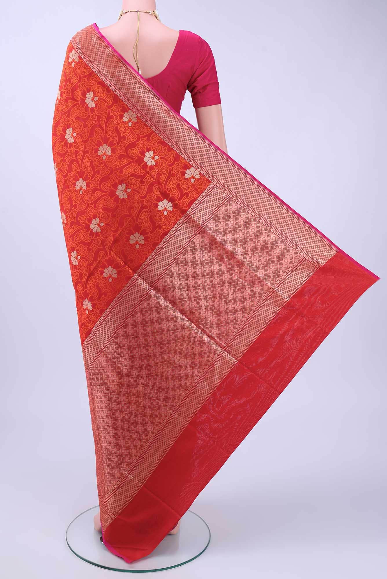 Brick Orange Banarasi Silk Saree