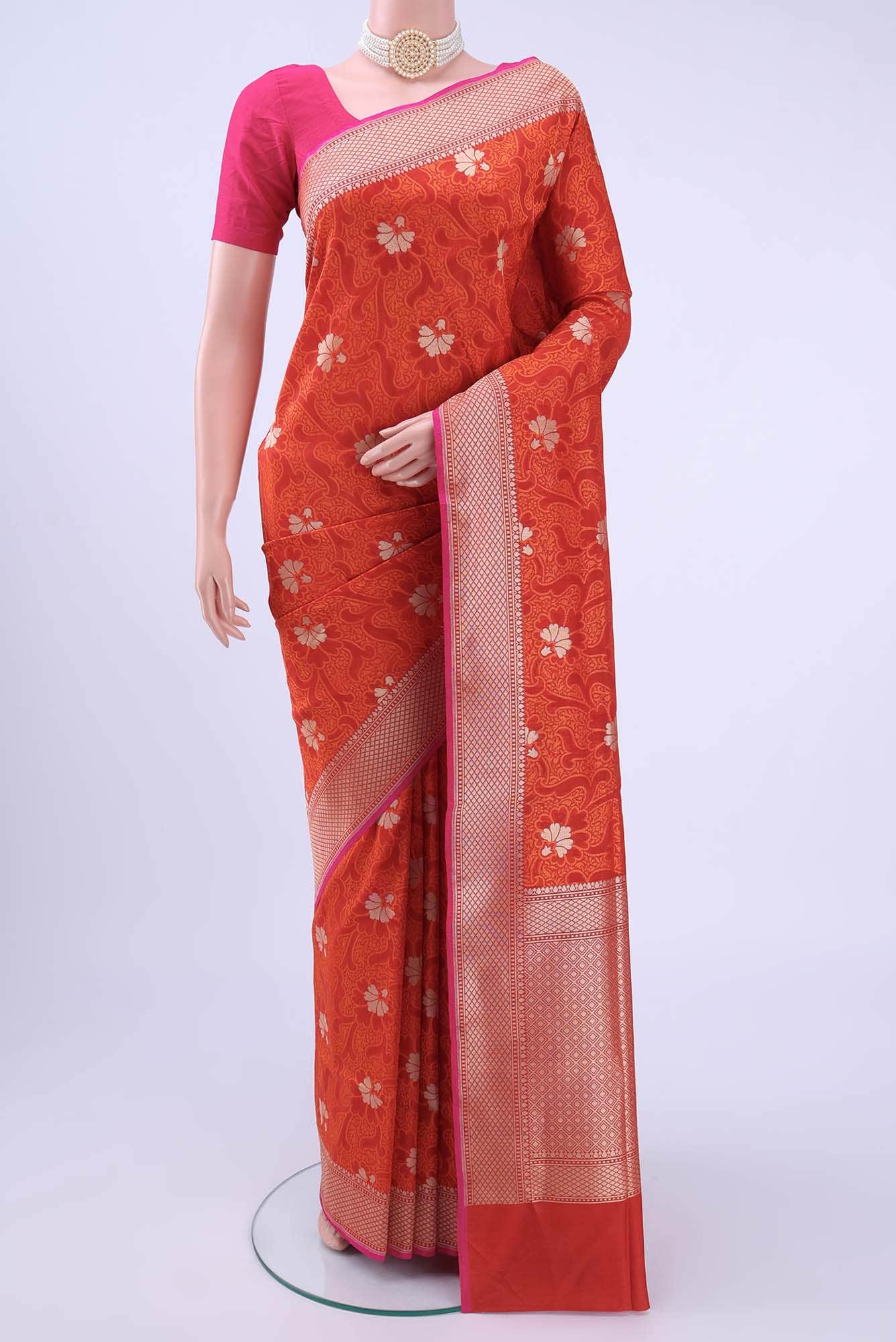 Brick Orange Banarasi Silk Saree