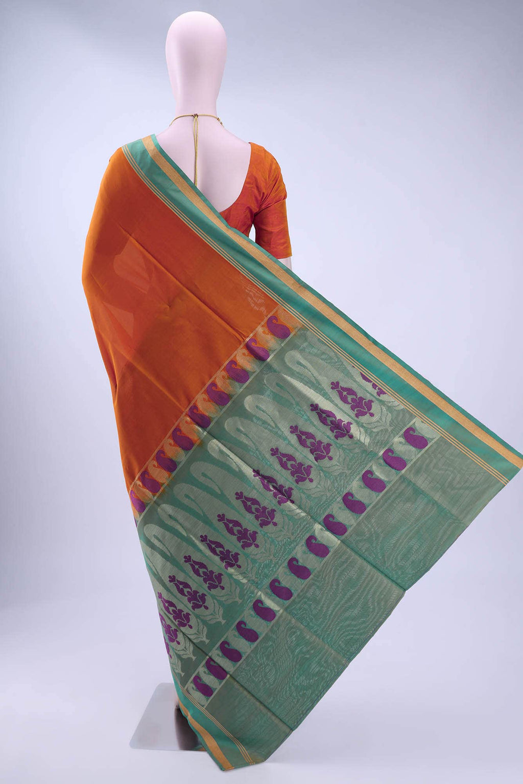 Brick Orange Banarasi Silk Cotton Saree