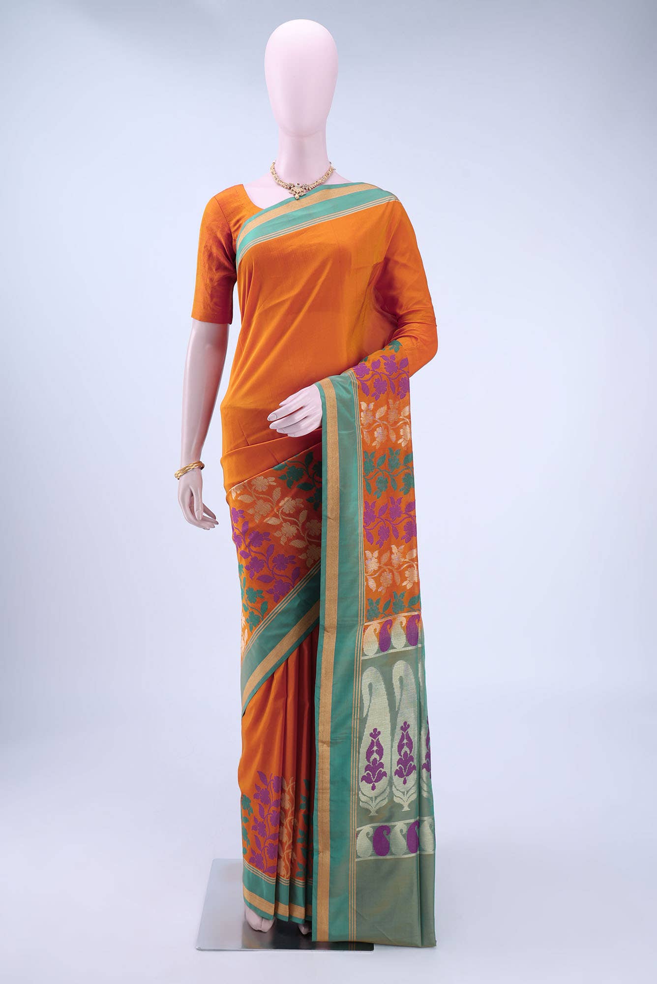 Brick Orange Banarasi Silk Cotton Saree