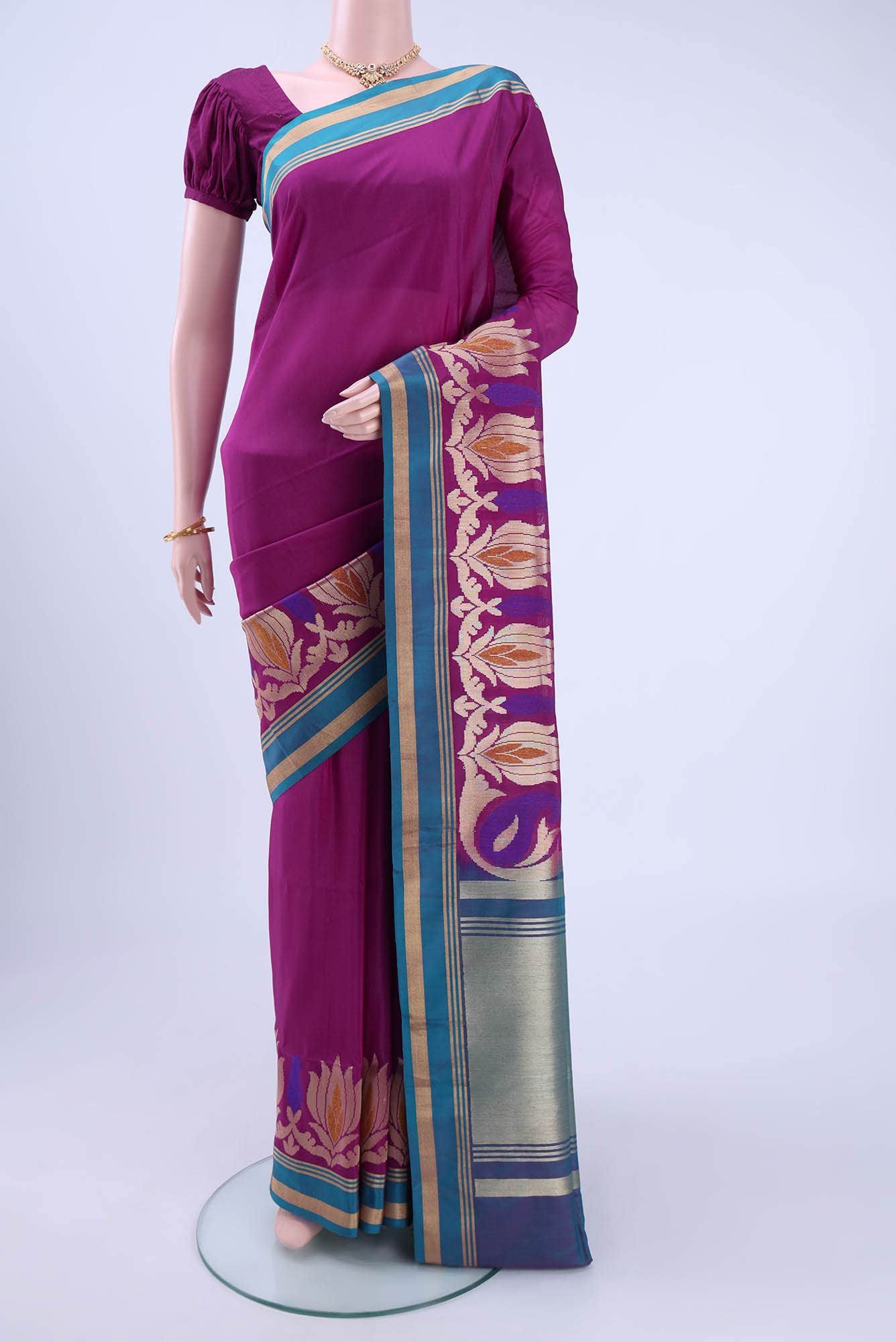 Magenta Banarasi Silk Cotton Saree