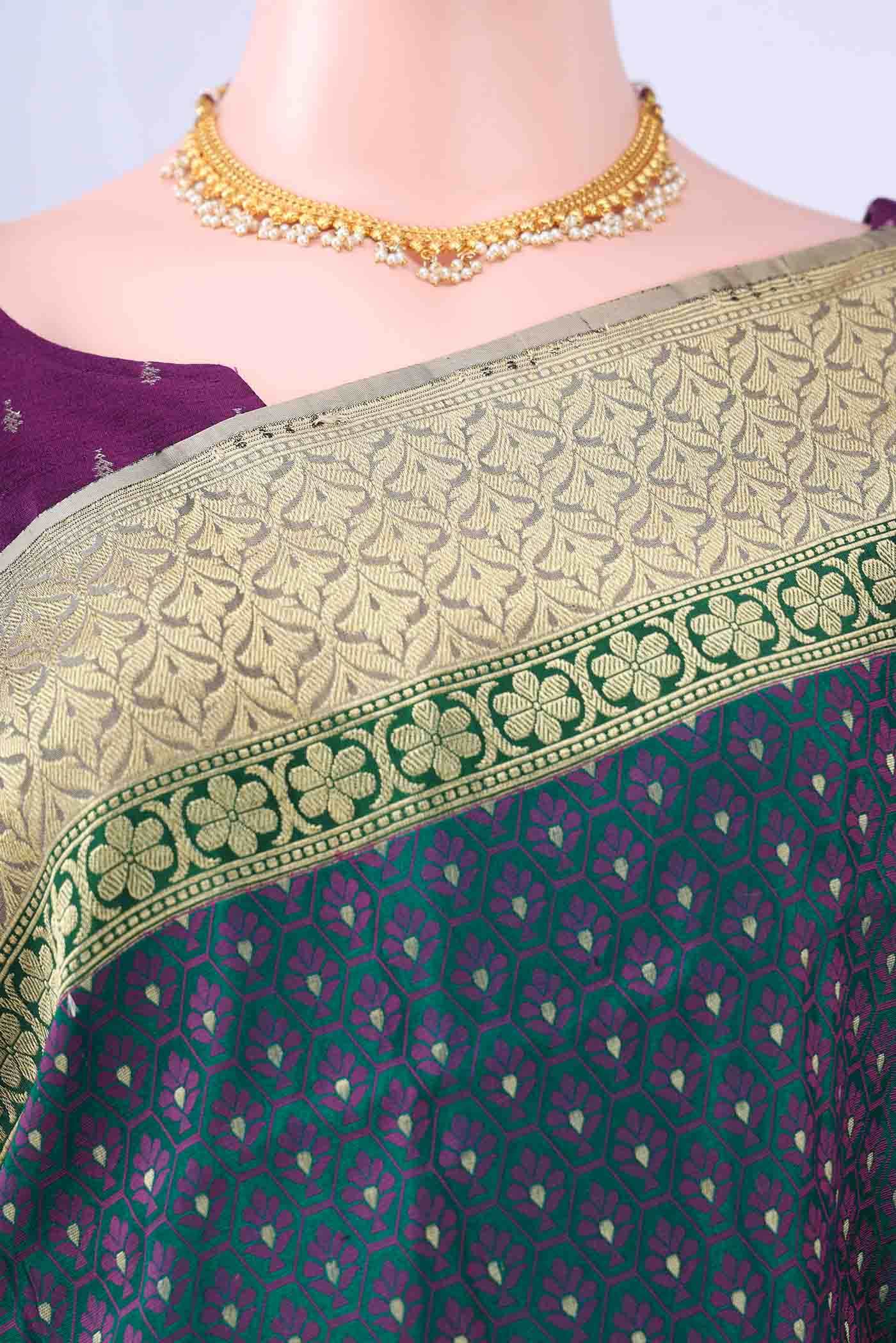 Turquoise Banarasi Silk Saree