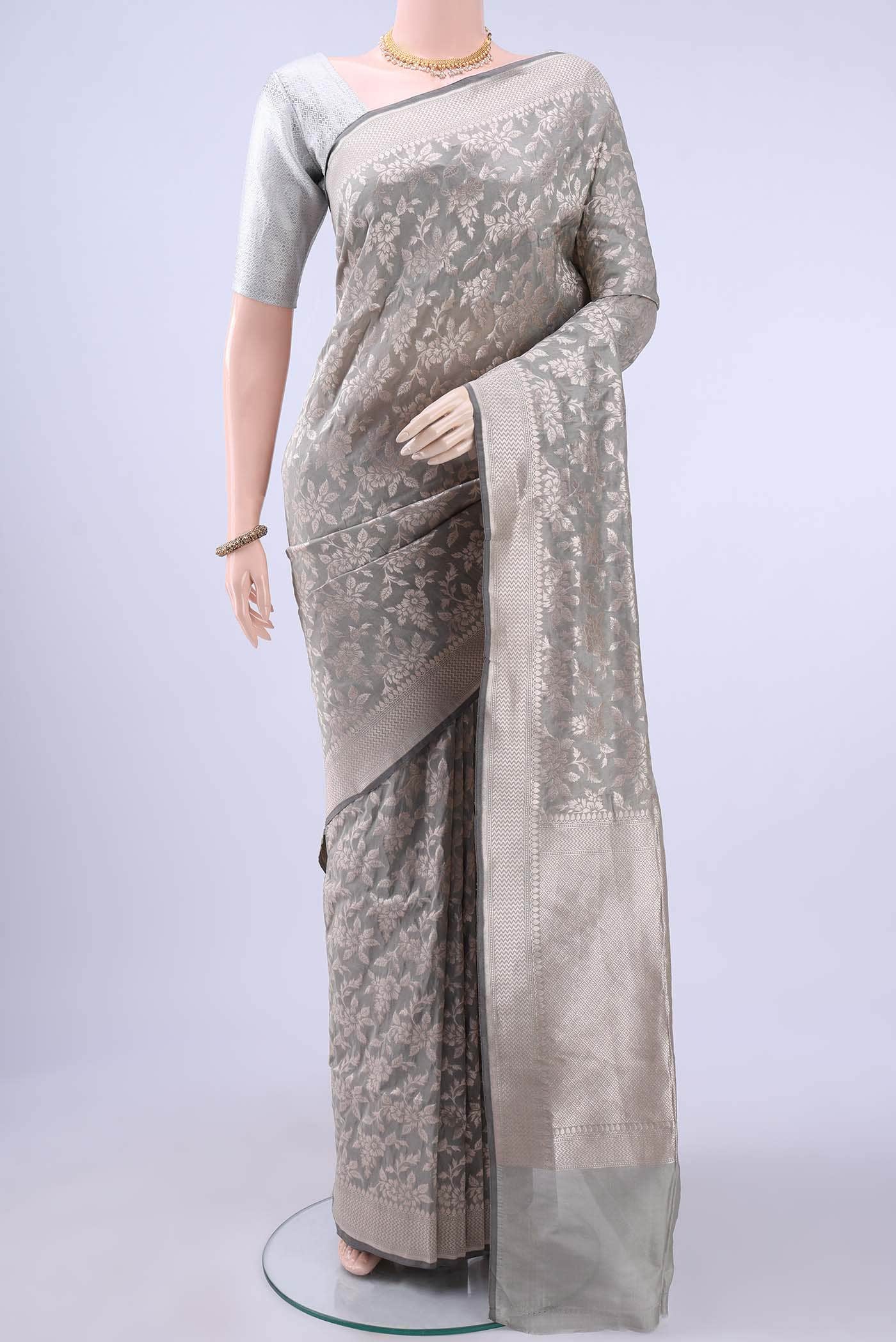 Davys Grey Banarasi Silk Saree