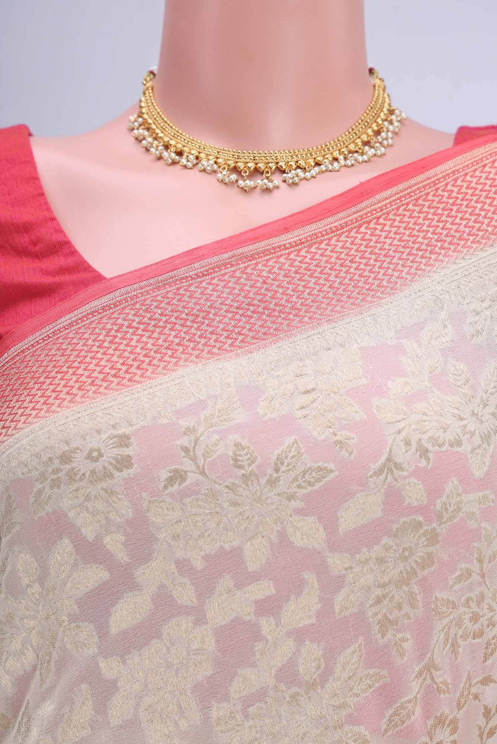 Cream Banarasi Georgette Saree