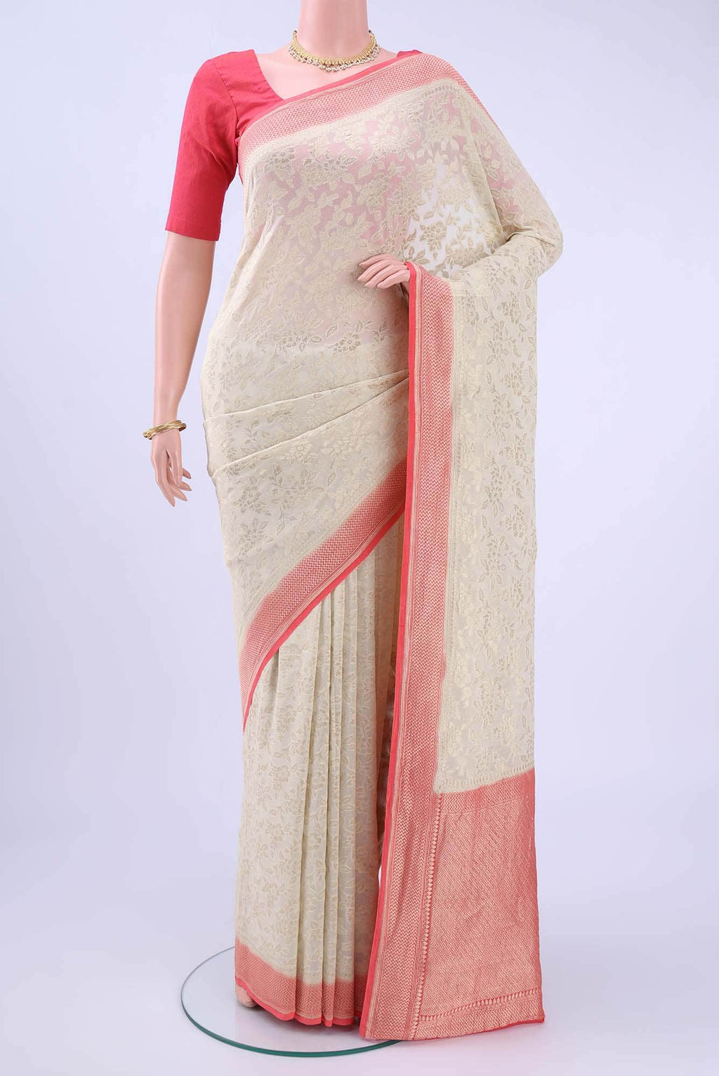 Cream Banarasi Georgette Saree