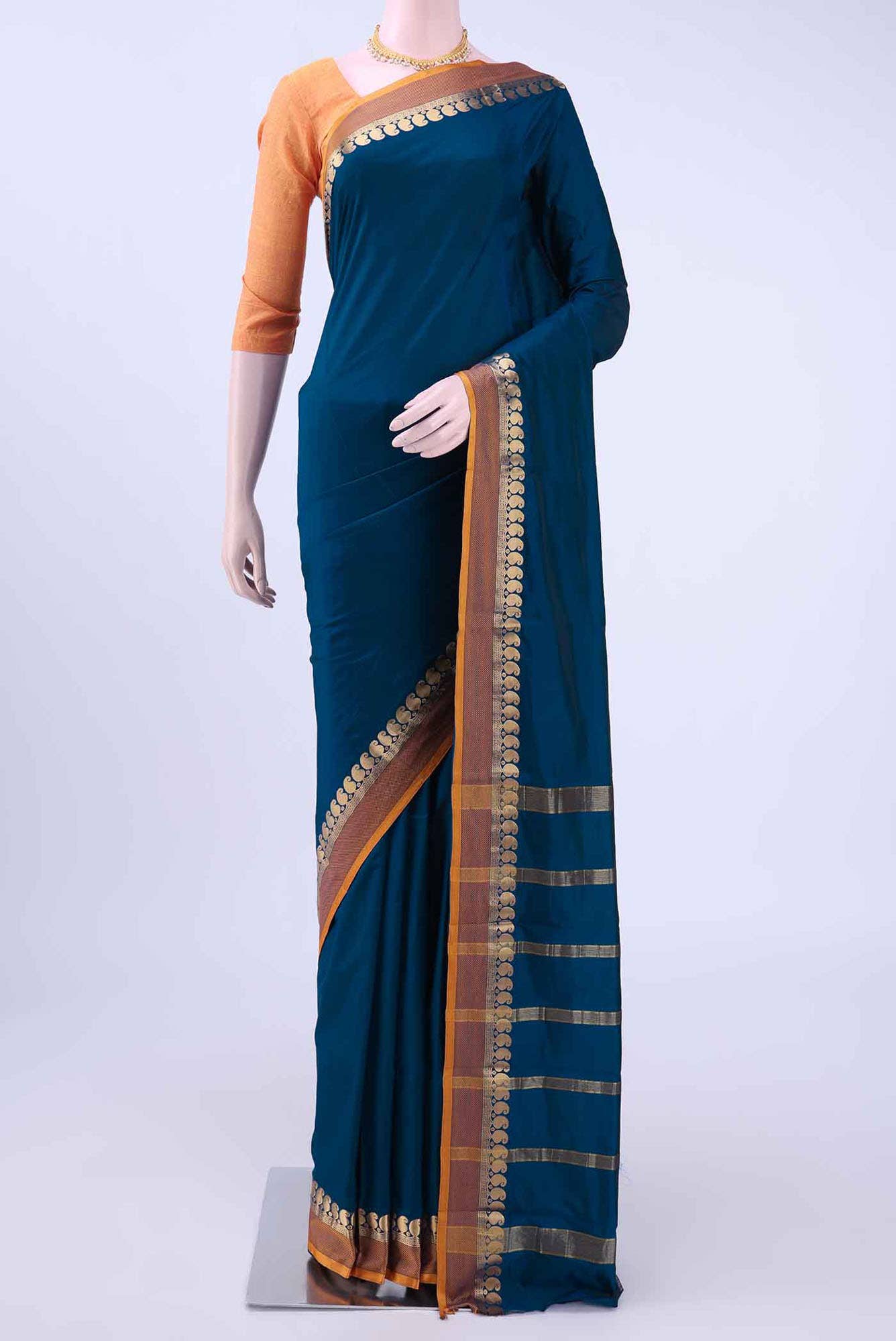 Blue Blended Bangalore Silk Saree