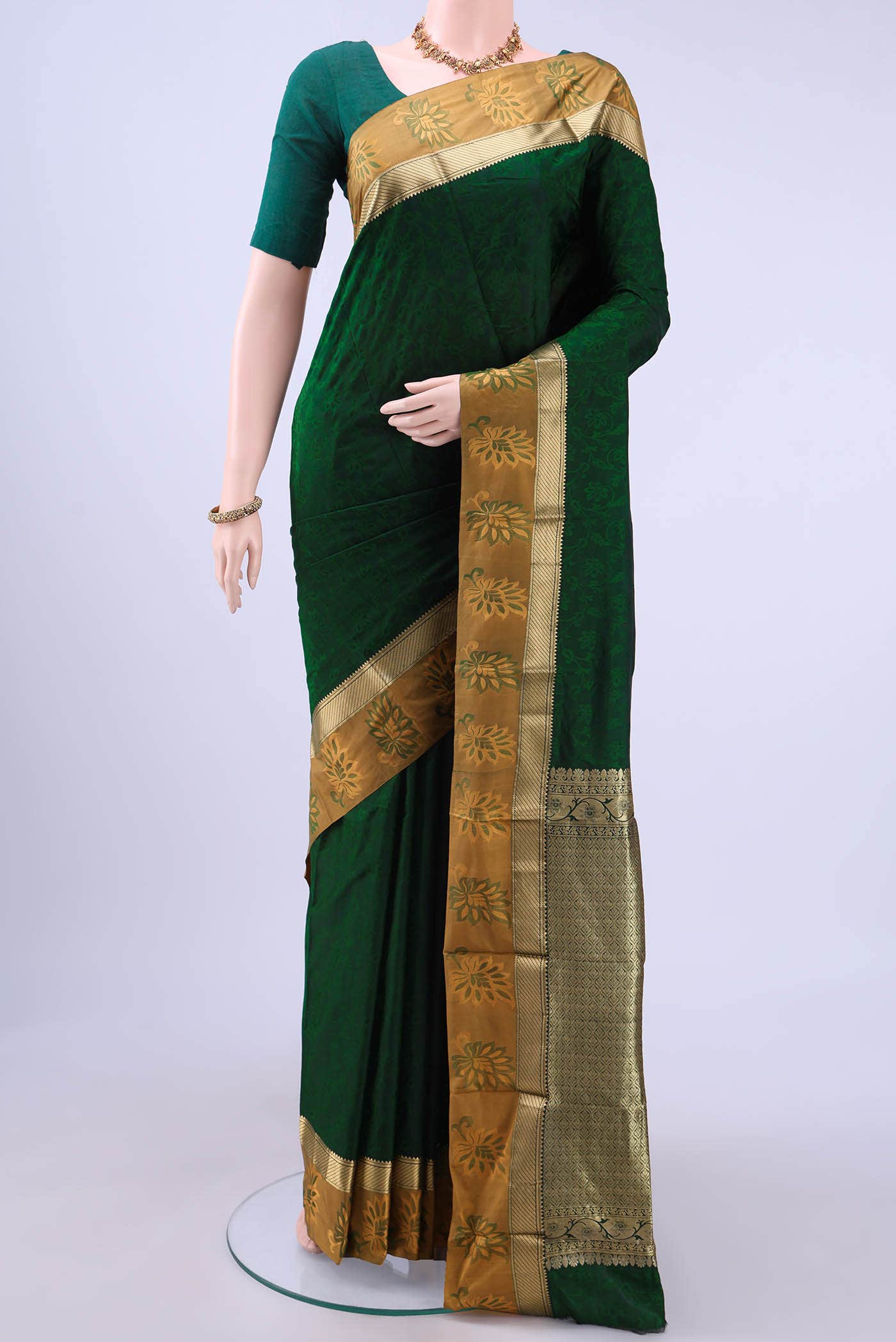 Bottle Green Blended Bangalore Silk Saree