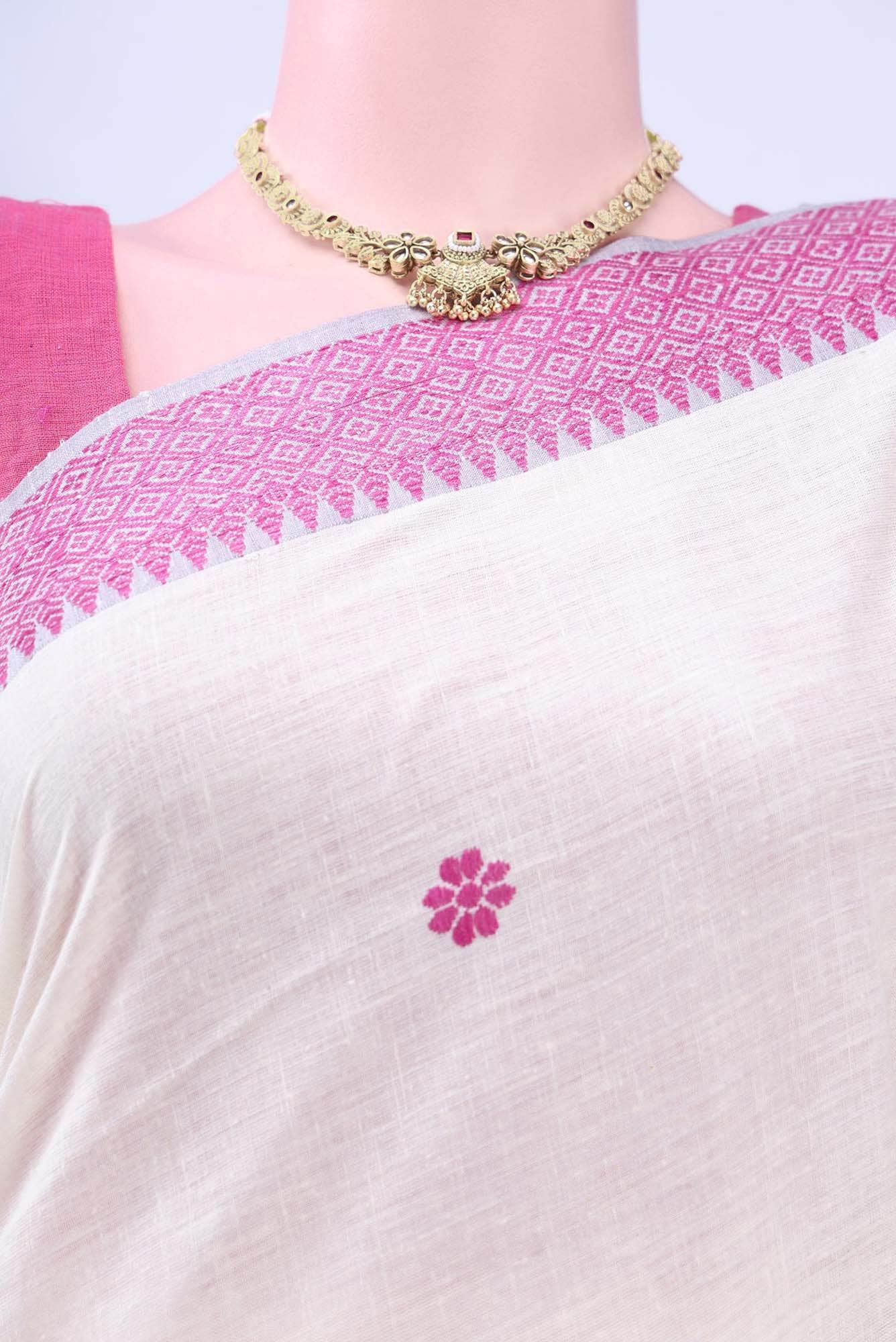 Off White Assam Cotton Saree