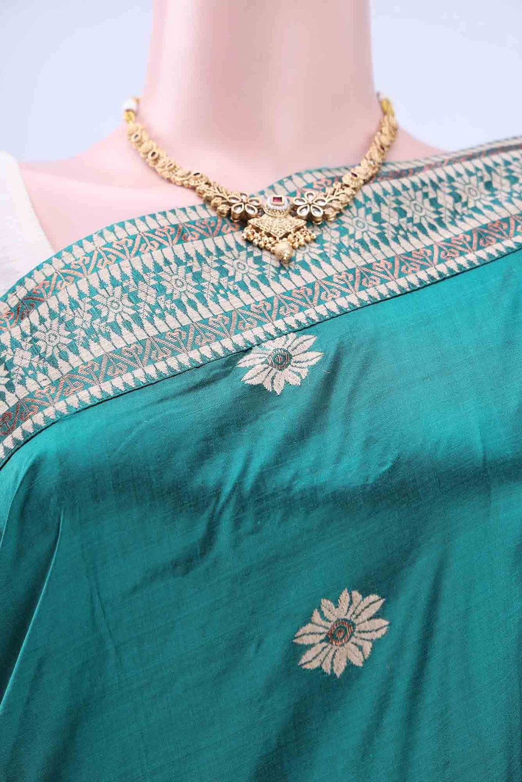 Peacock Blue Assam Silk Saree