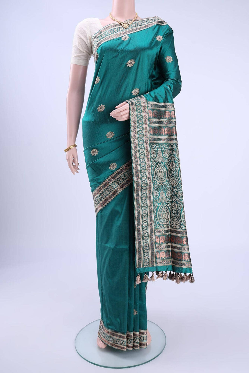 Peacock Blue Assam Silk Saree