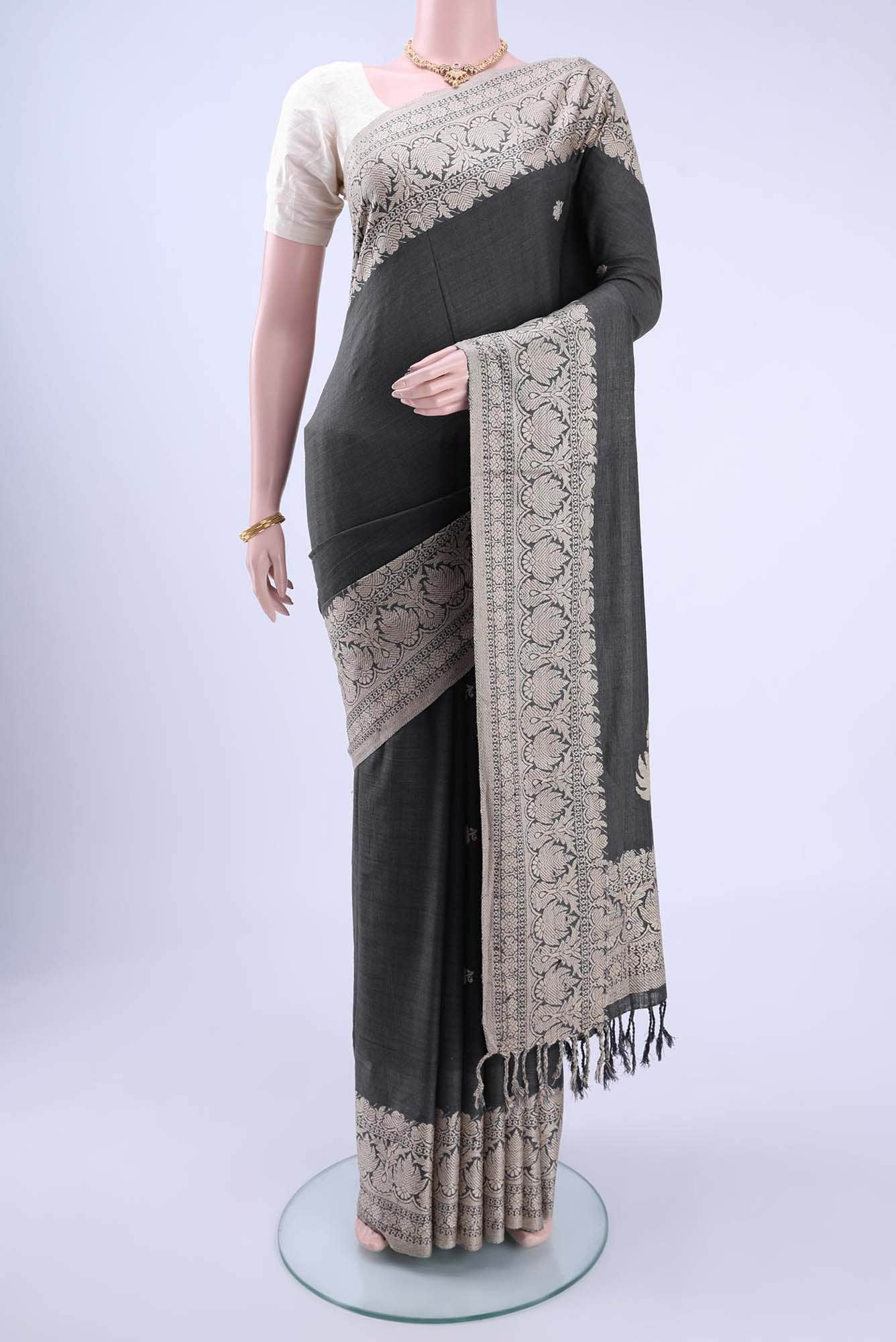 Davys Grey Assam Cotton Saree