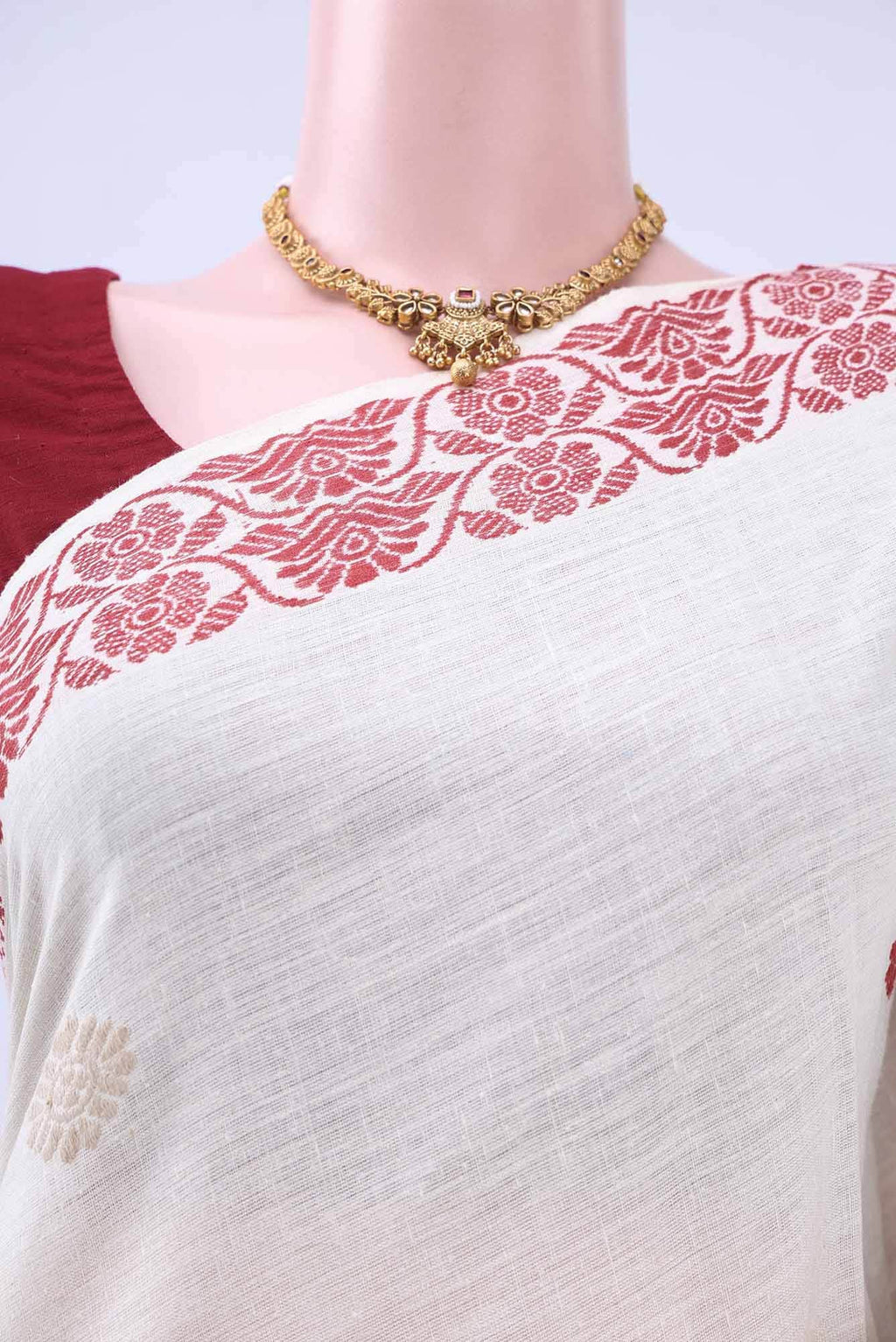 Off White Assam Cotton Saree