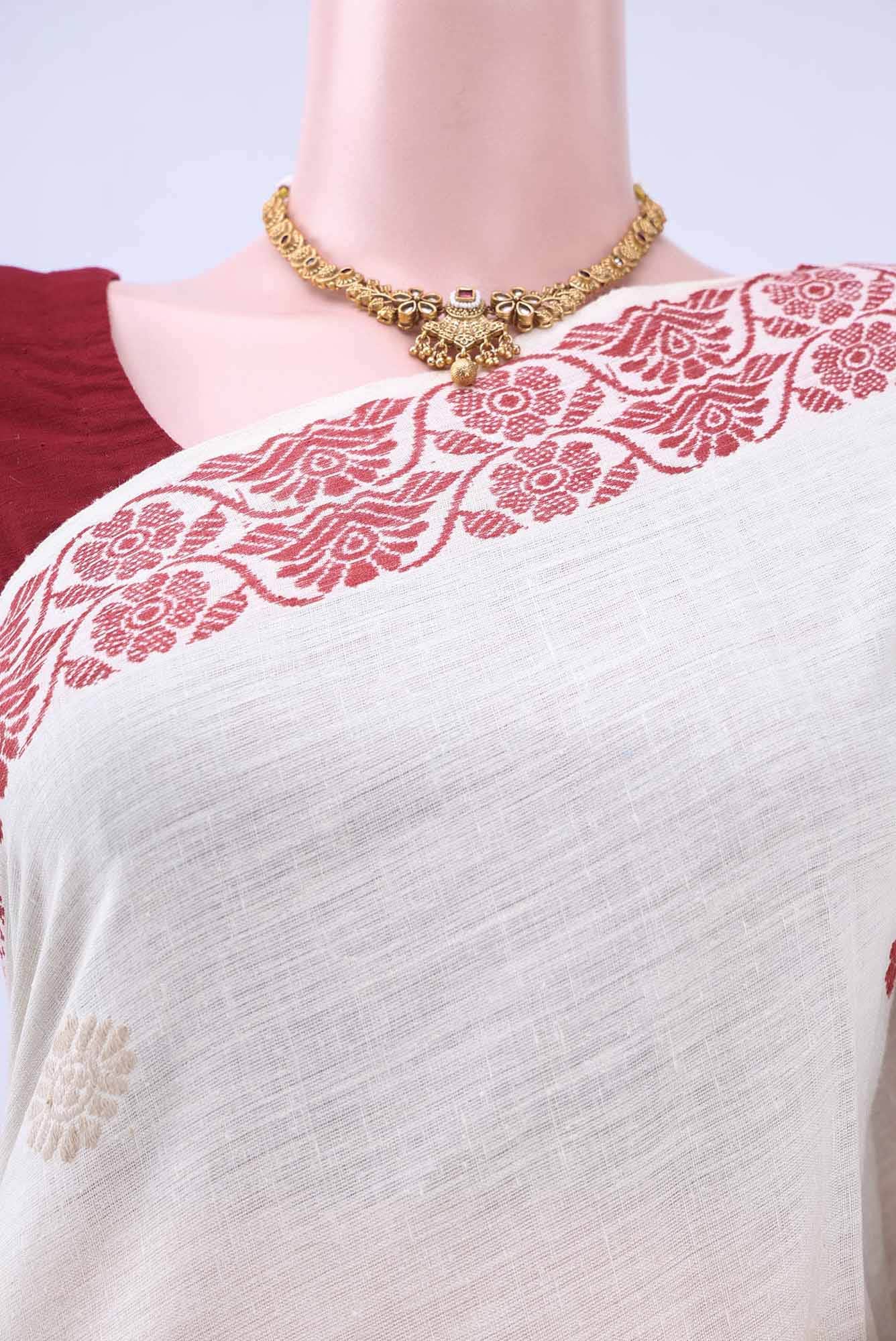 Off White Assam Cotton Saree