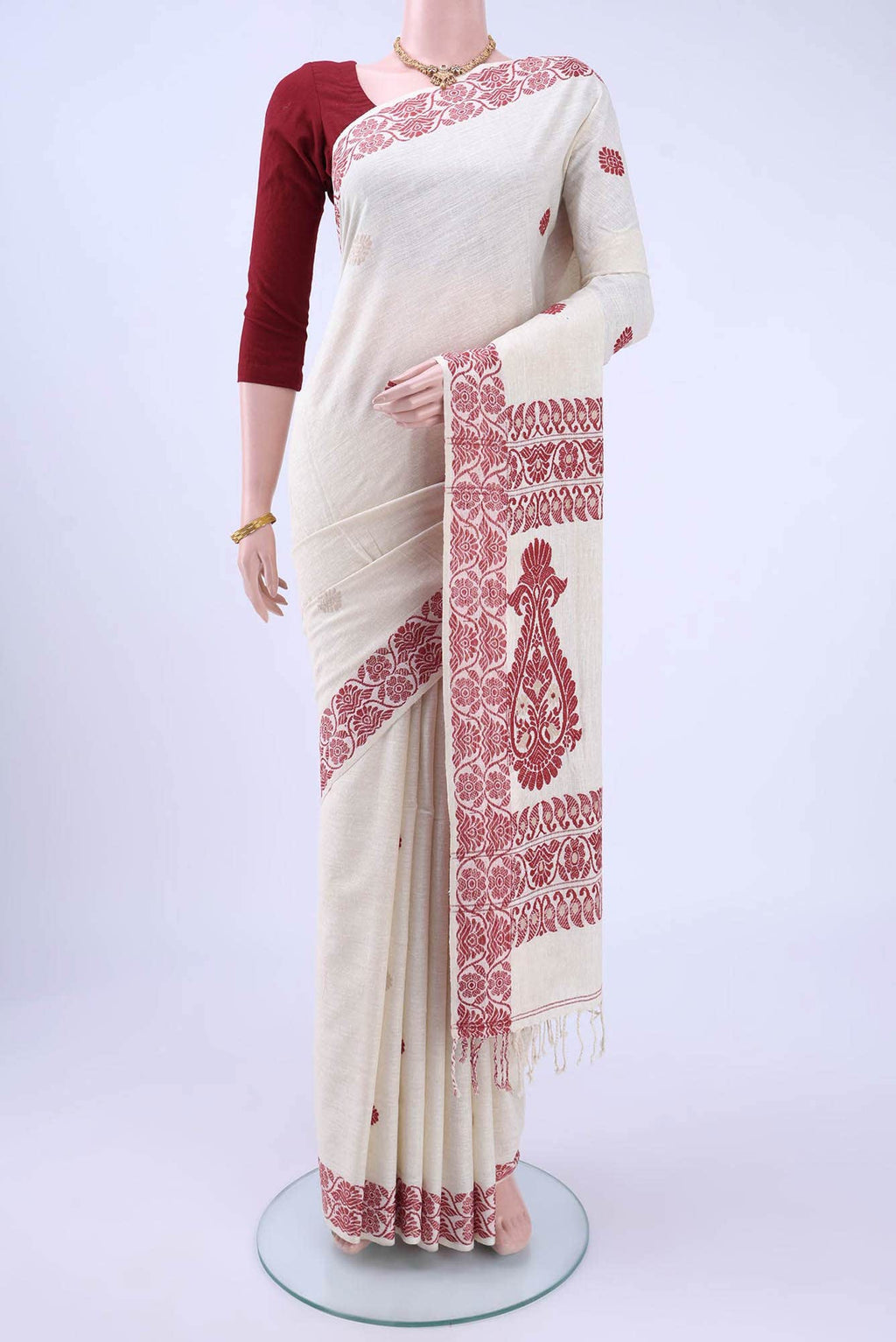 Off White Assam Cotton Saree