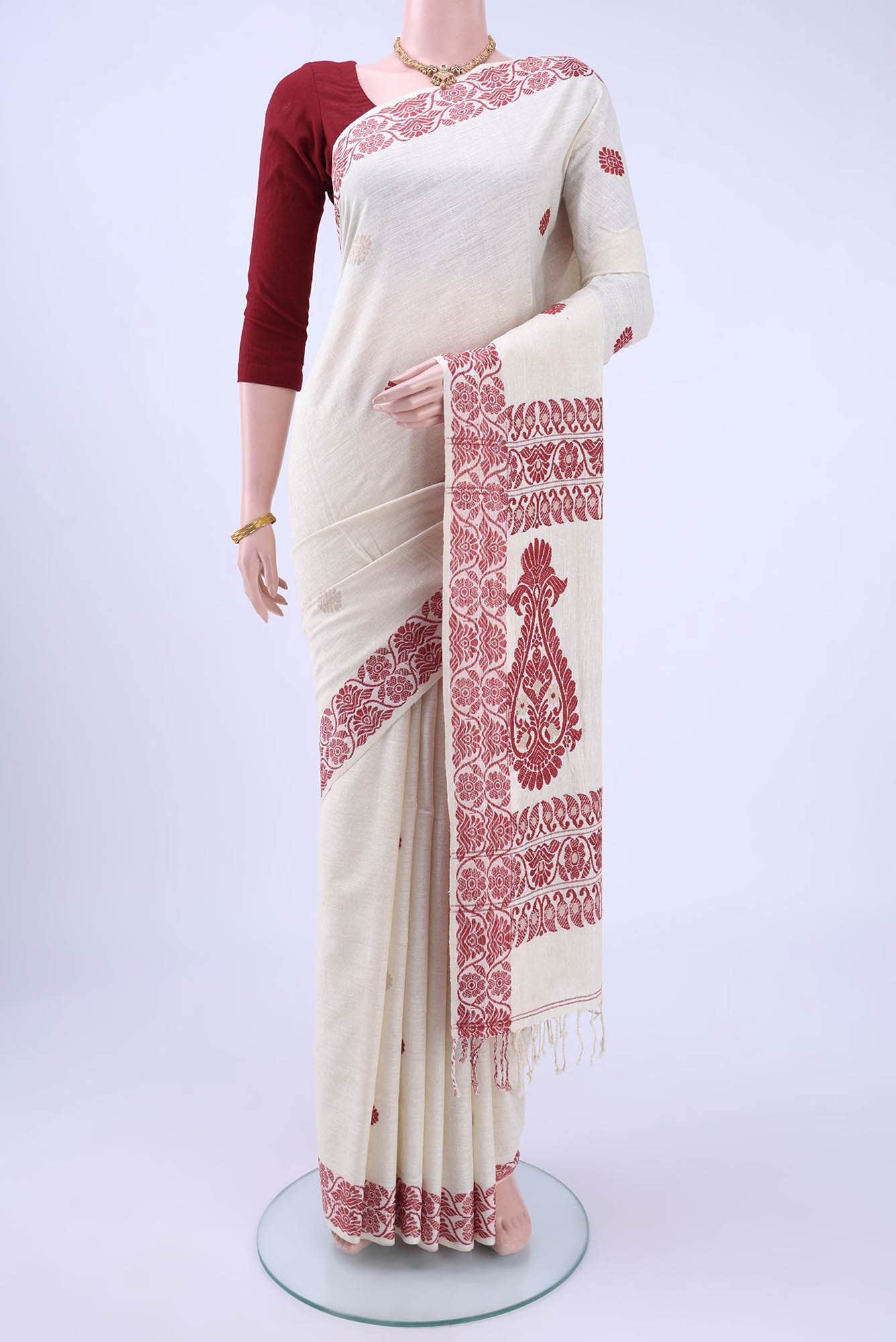 Off White Assam Cotton Saree