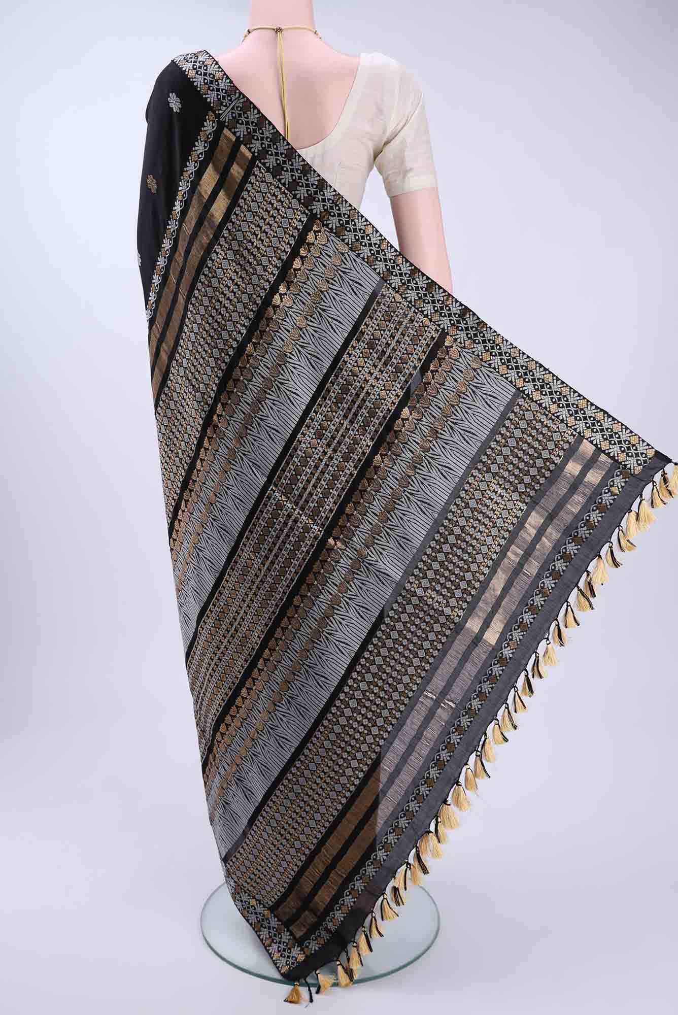 Black Assam Silk Saree