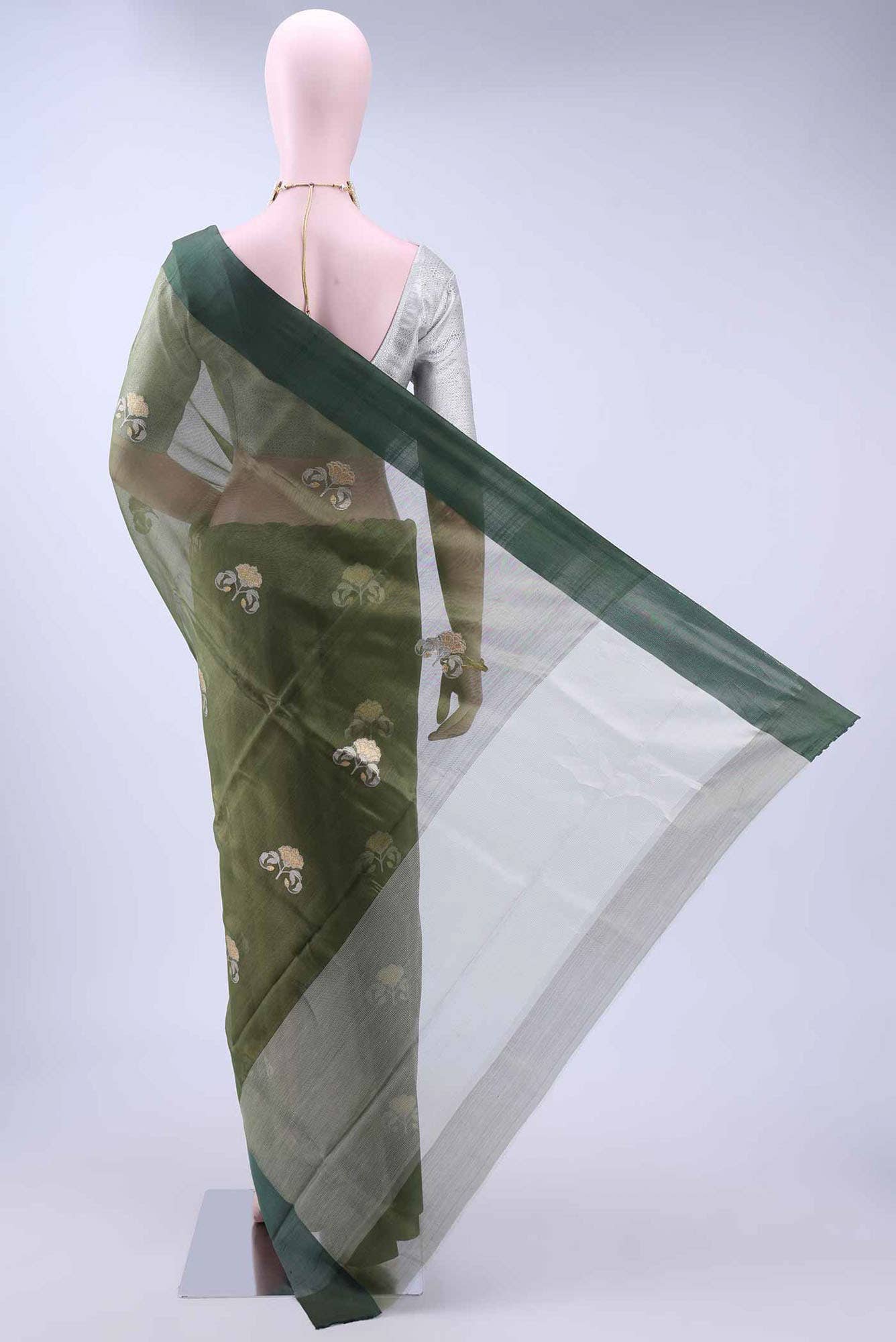 Mehandi Green Chanderi Silk Saree