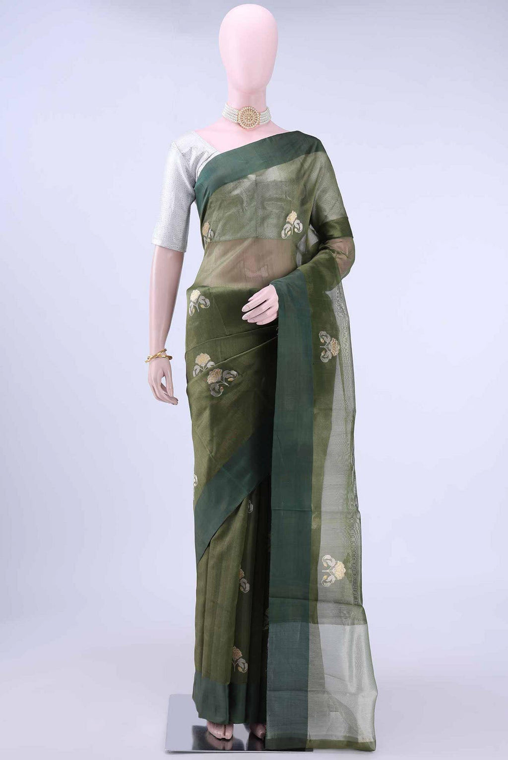 Mehandi Green Chanderi Silk Saree