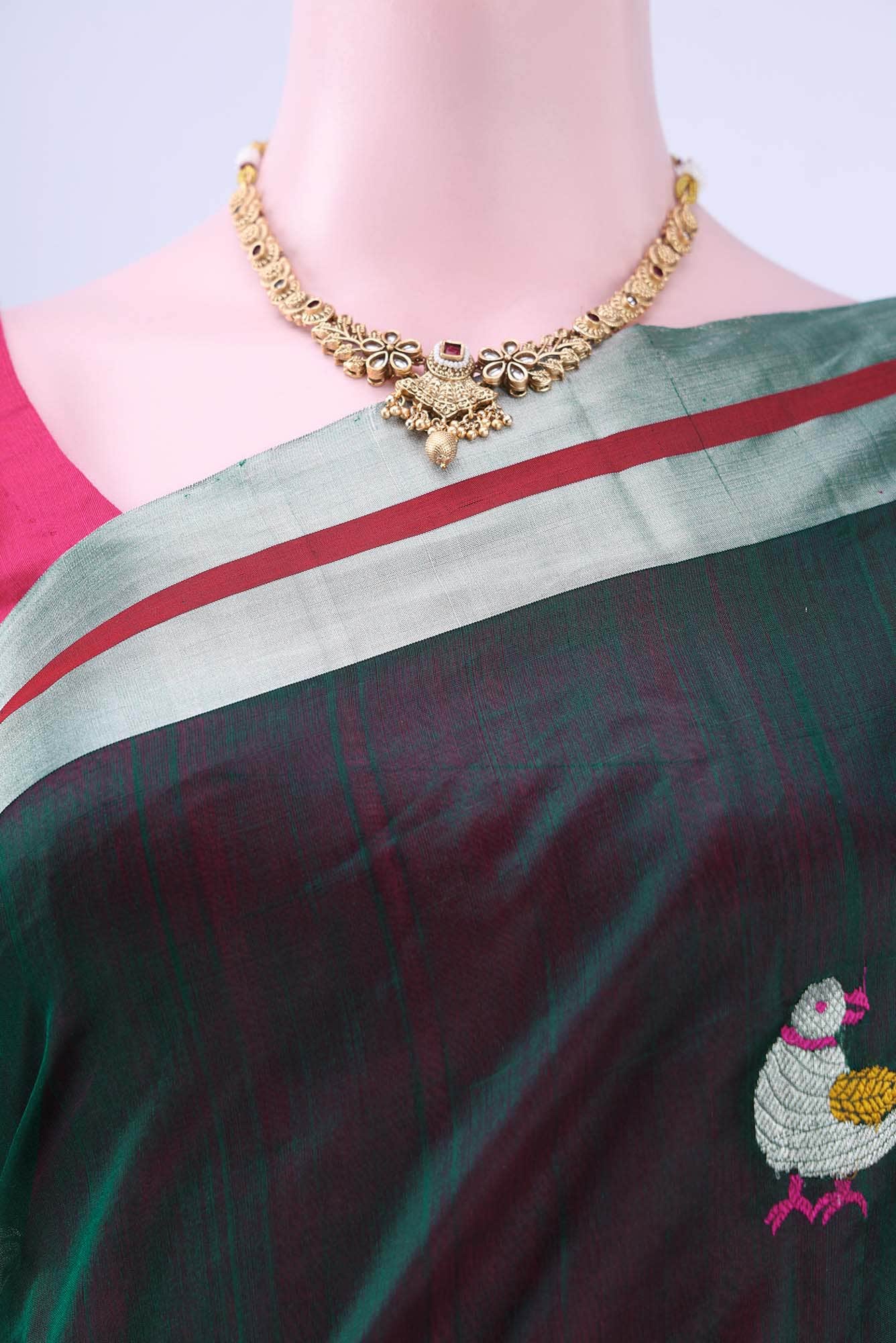 Bottle Green Chanderi Silk Cotton Saree