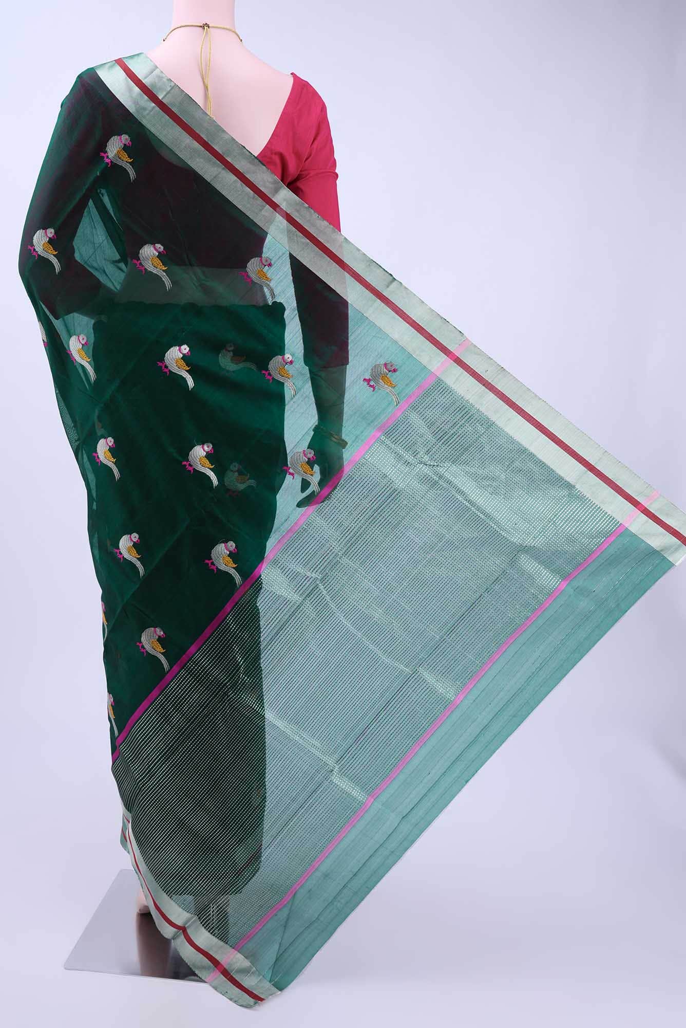 Bottle Green Chanderi Silk Cotton Saree