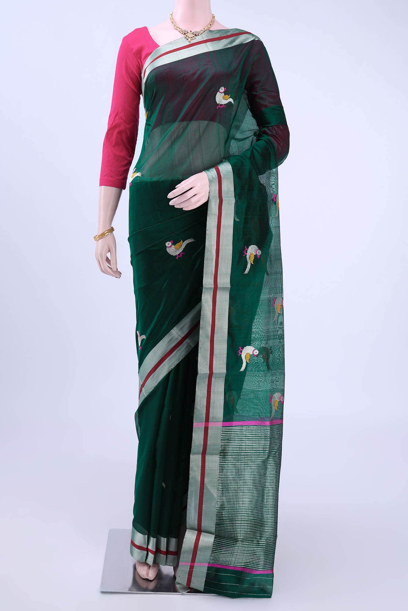Bottle Green Chanderi Silk Cotton Saree