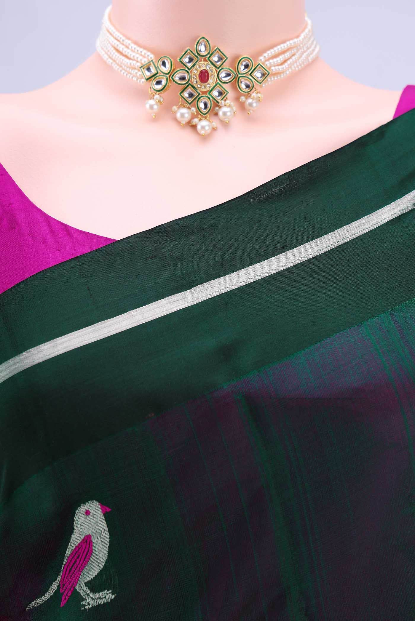 Bottle Green Chanderi Silk Saree