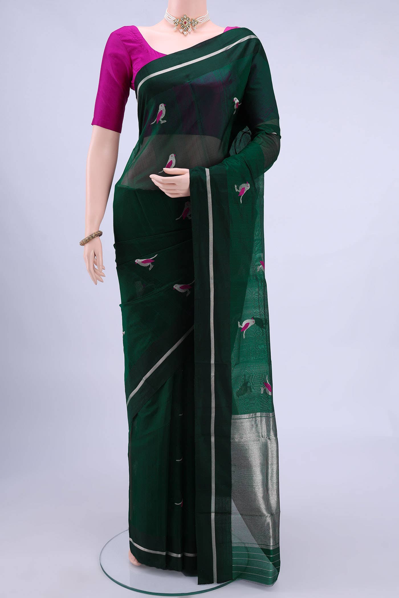Bottle Green Chanderi Silk Saree