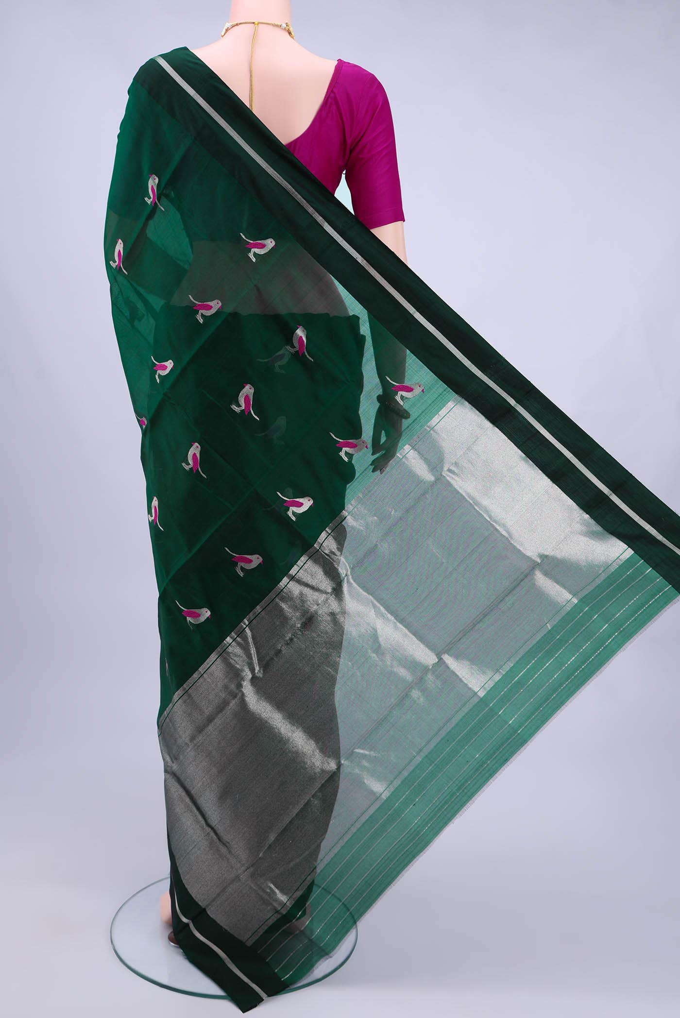 Bottle Green Chanderi Silk Saree