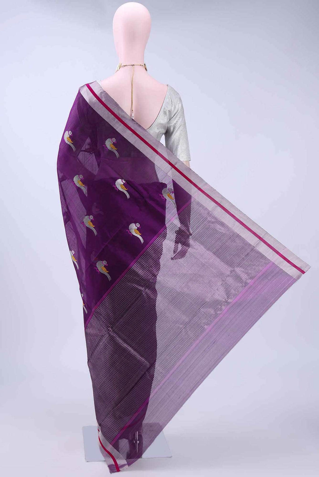 Burgundy Chanderi Silk Saree