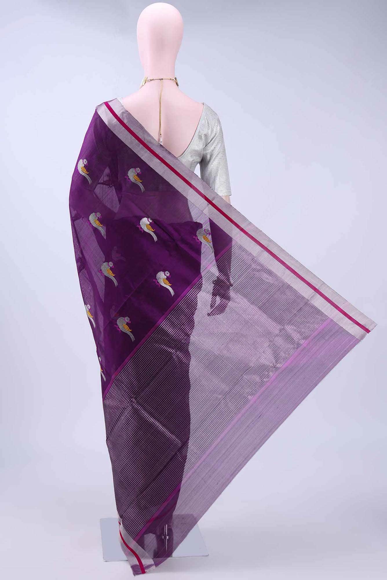 Burgundy Chanderi Silk Saree