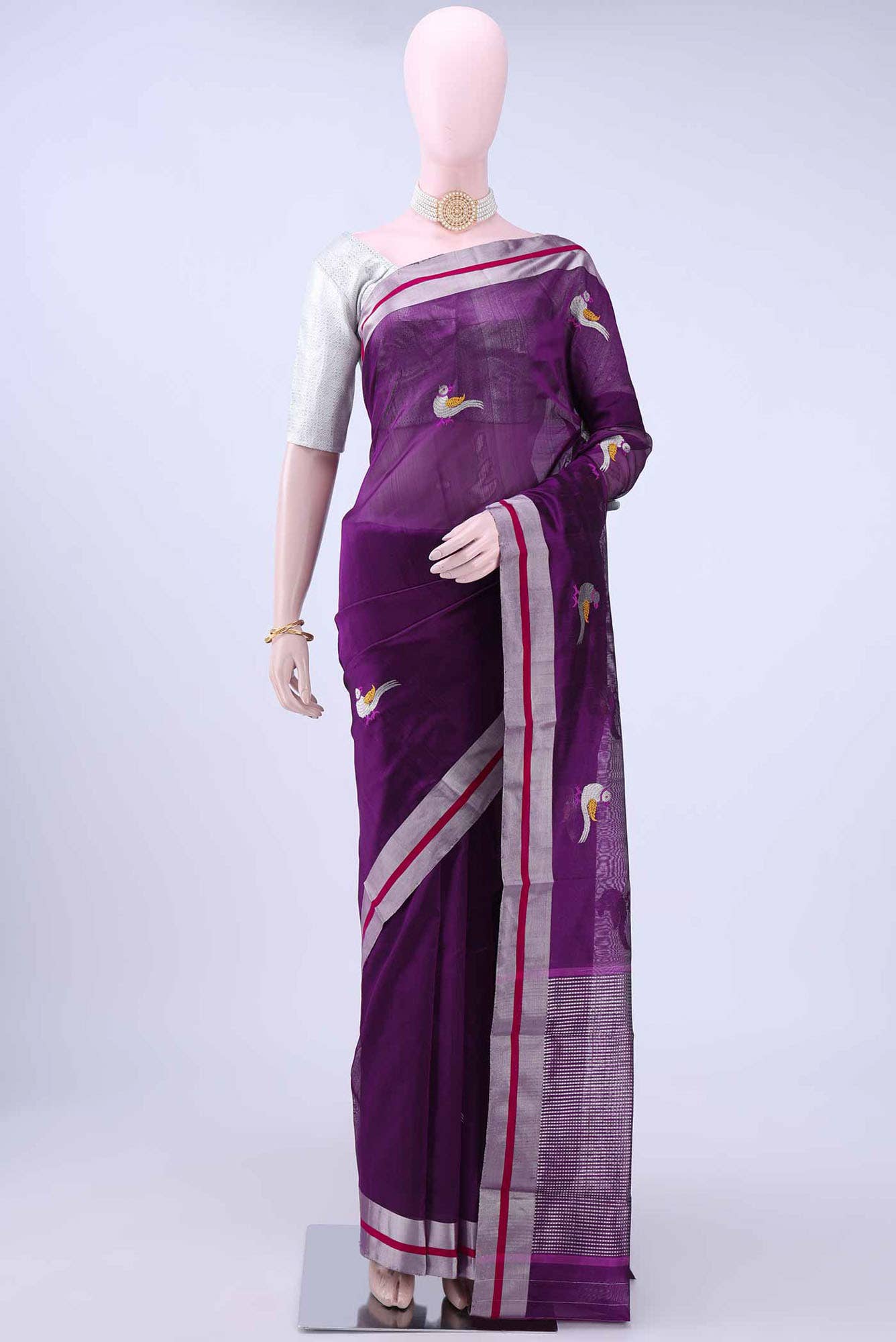 Burgundy Chanderi Silk Saree