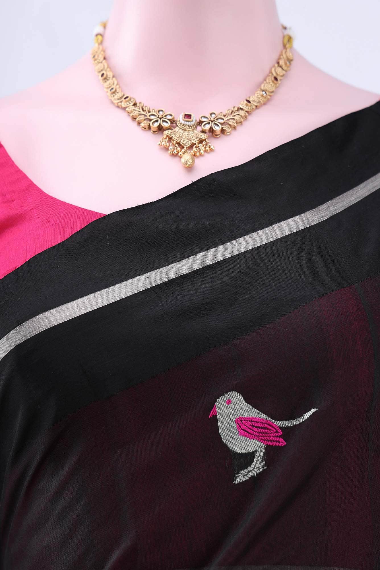 Black Chanderi Silk Cotton Saree