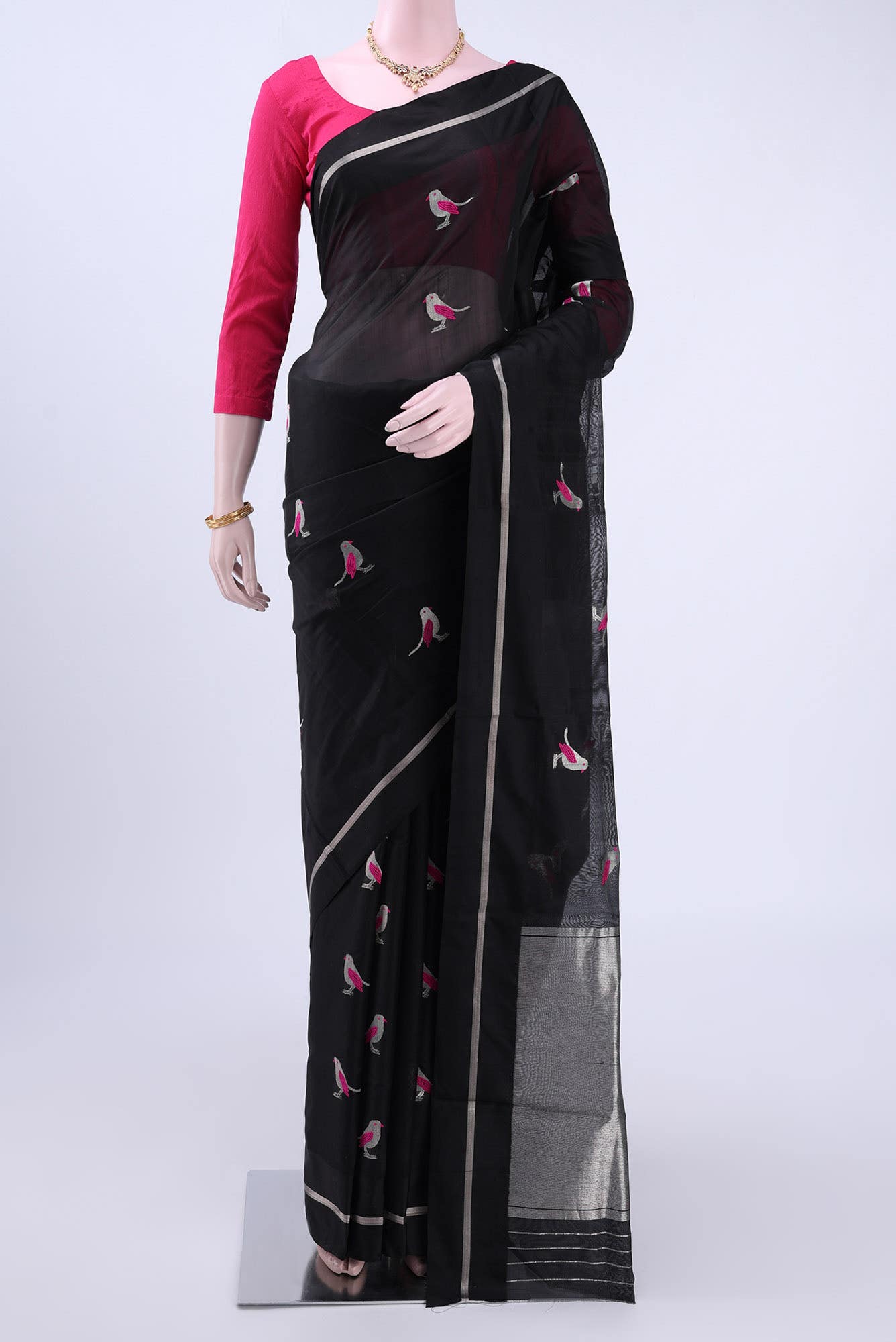 Black Chanderi Silk Cotton Saree