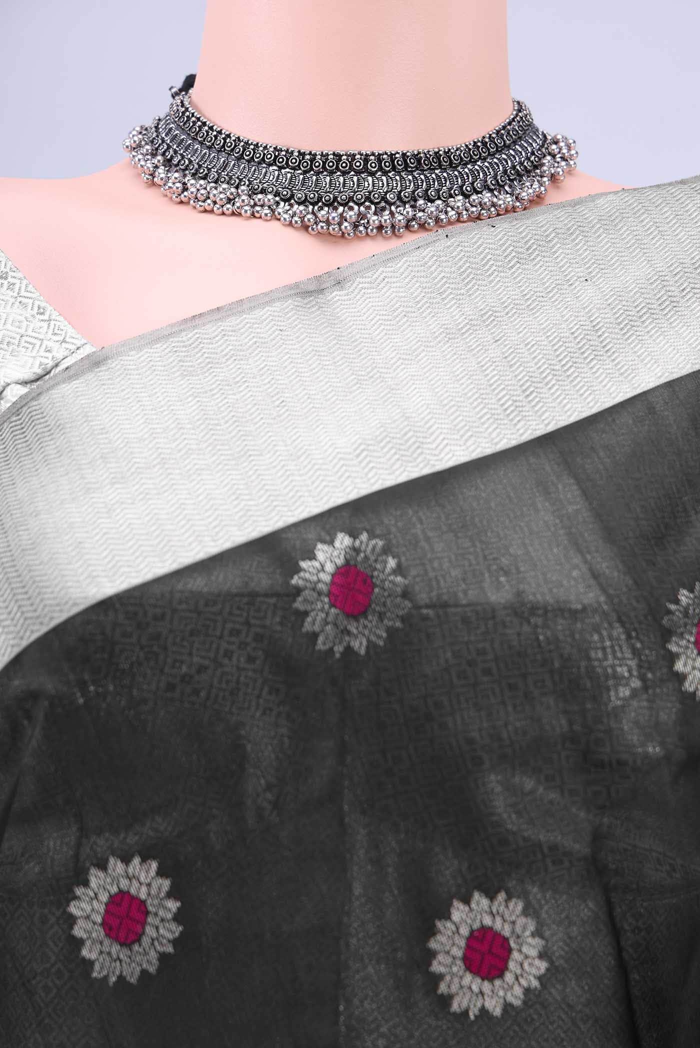 Black Chanderi Silk Saree