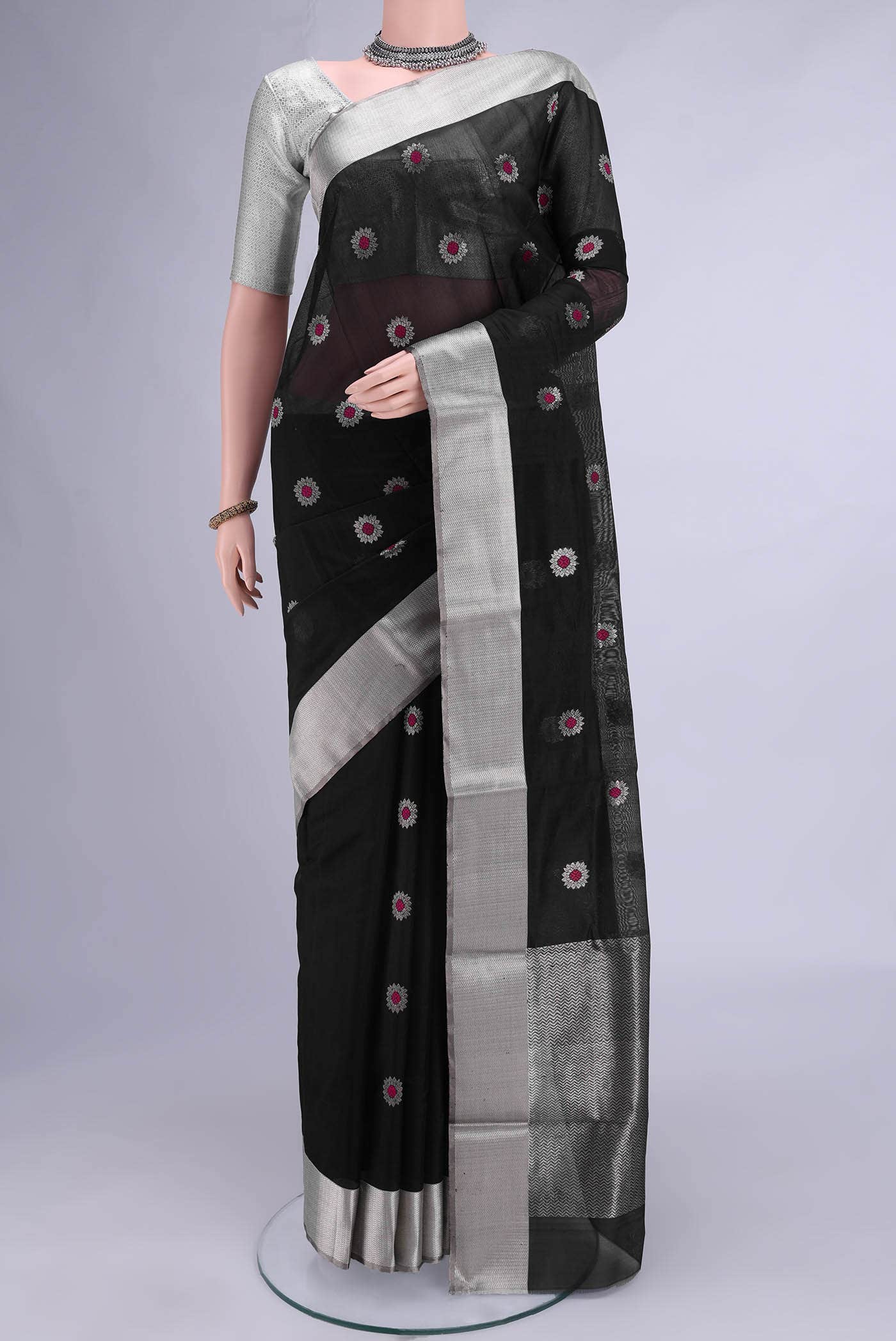 Black Chanderi Silk Saree