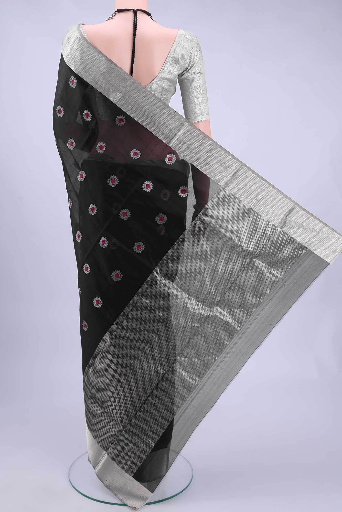 Black Chanderi Silk Saree