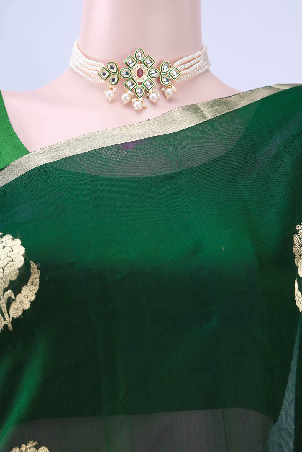 Bottle Green Chanderi Silk Saree
