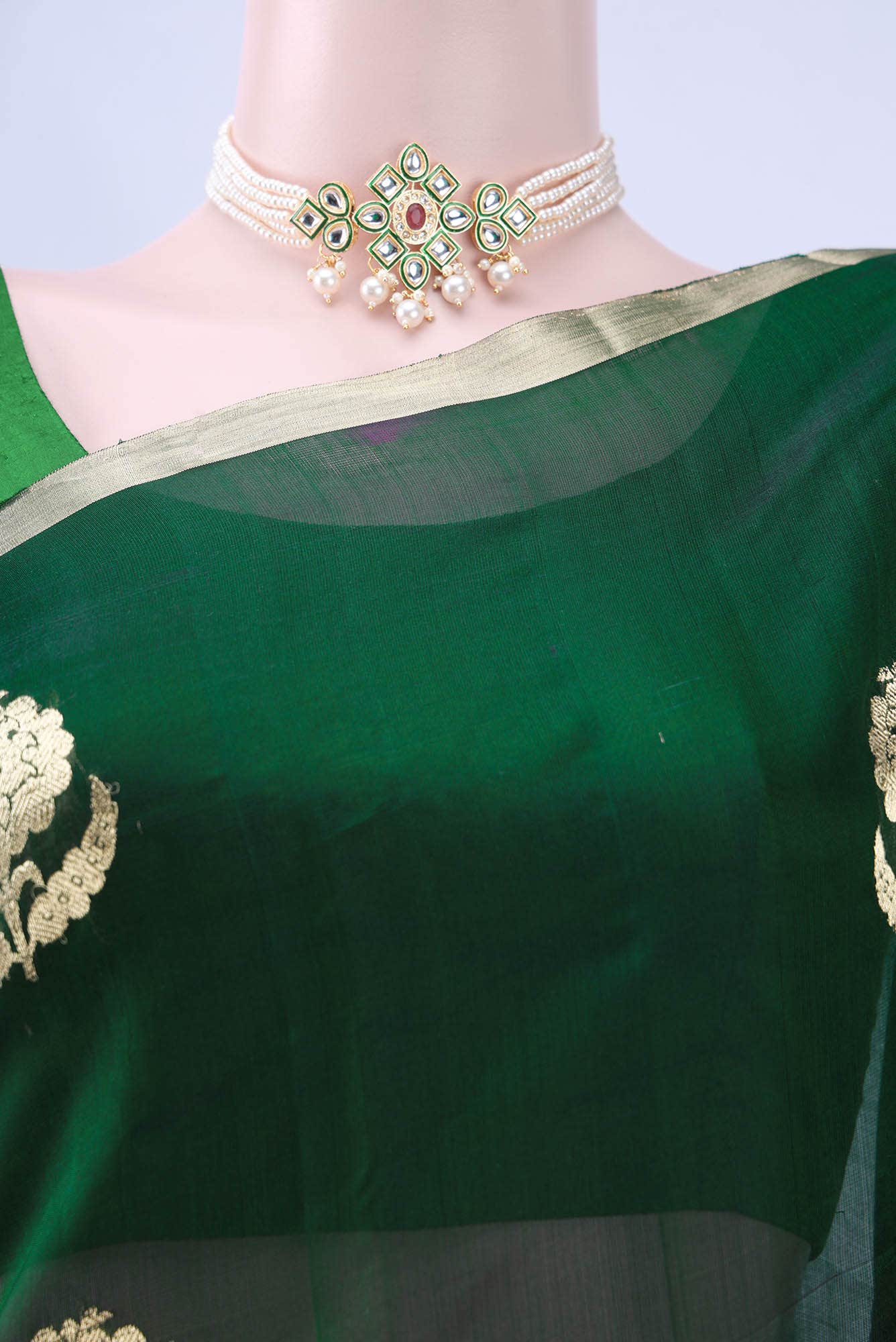 Bottle Green Chanderi Silk Saree