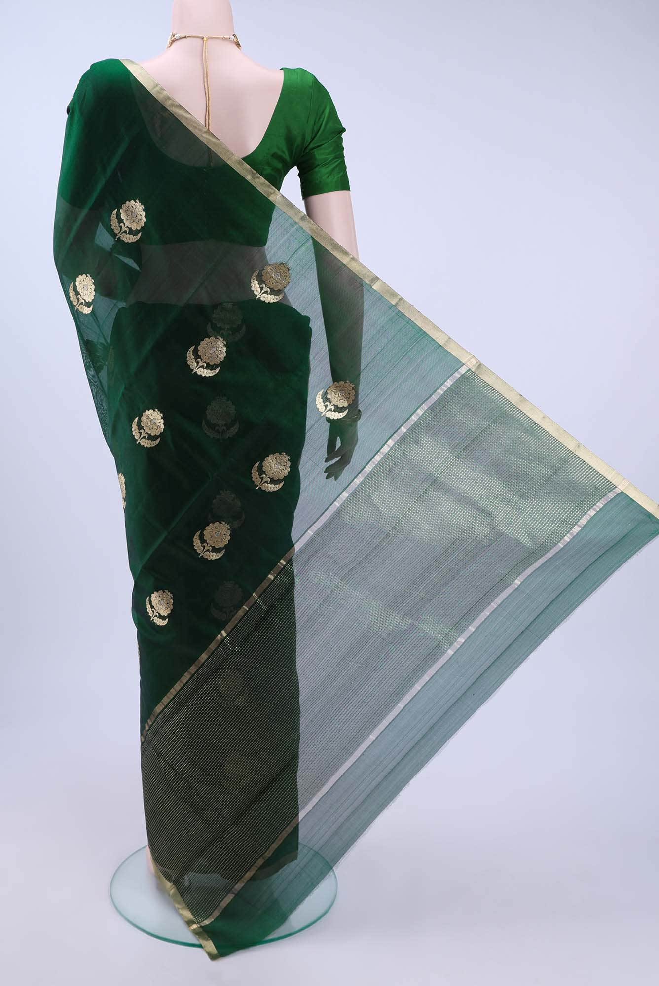 Bottle Green Chanderi Silk Saree