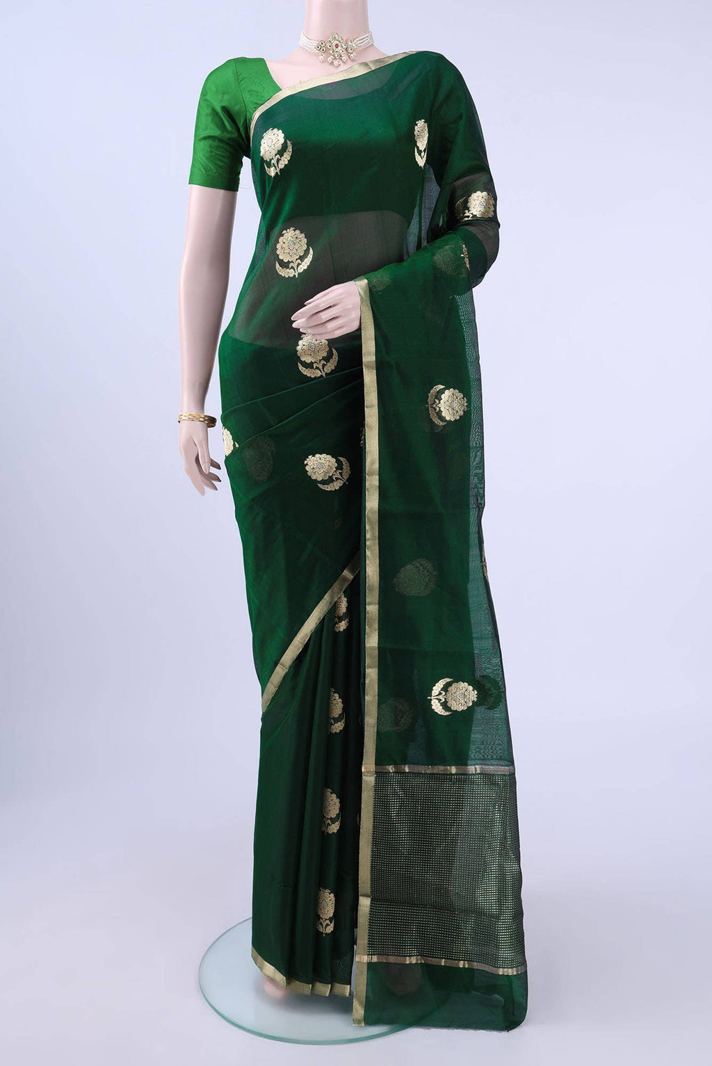 Bottle Green Chanderi Silk Saree