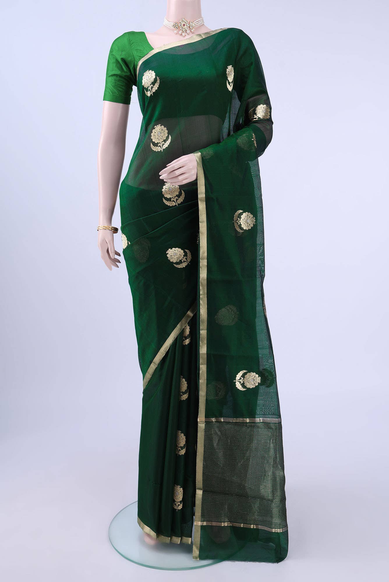Bottle Green Chanderi Silk Saree
