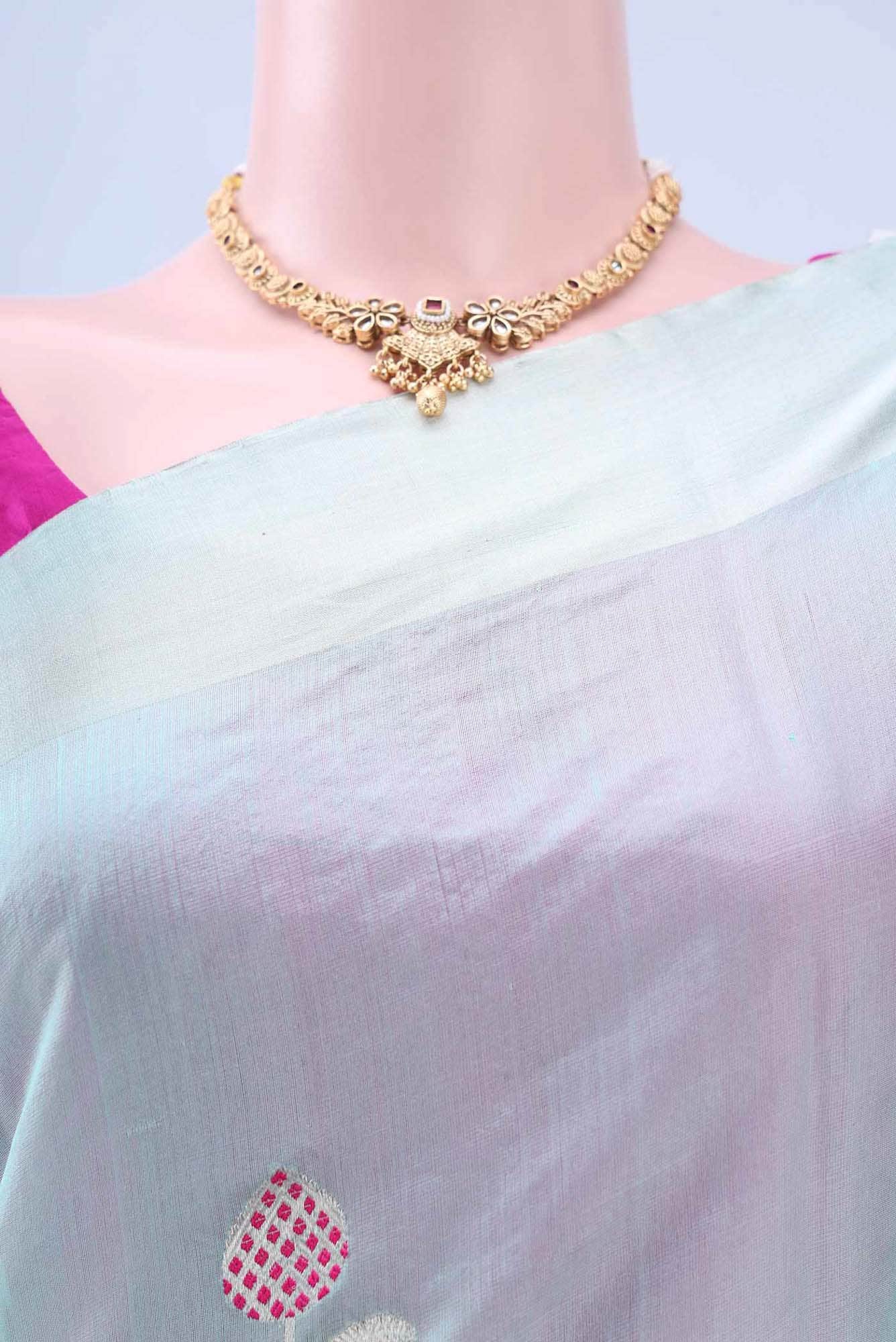 Mint Green Chanderi Silk Saree