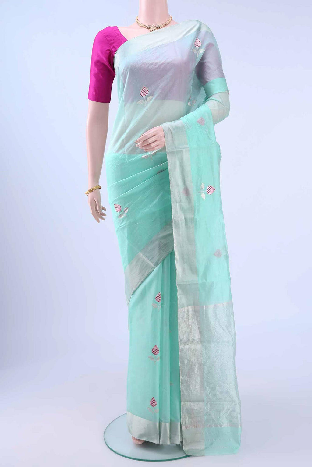 Mint Green Chanderi Silk Saree