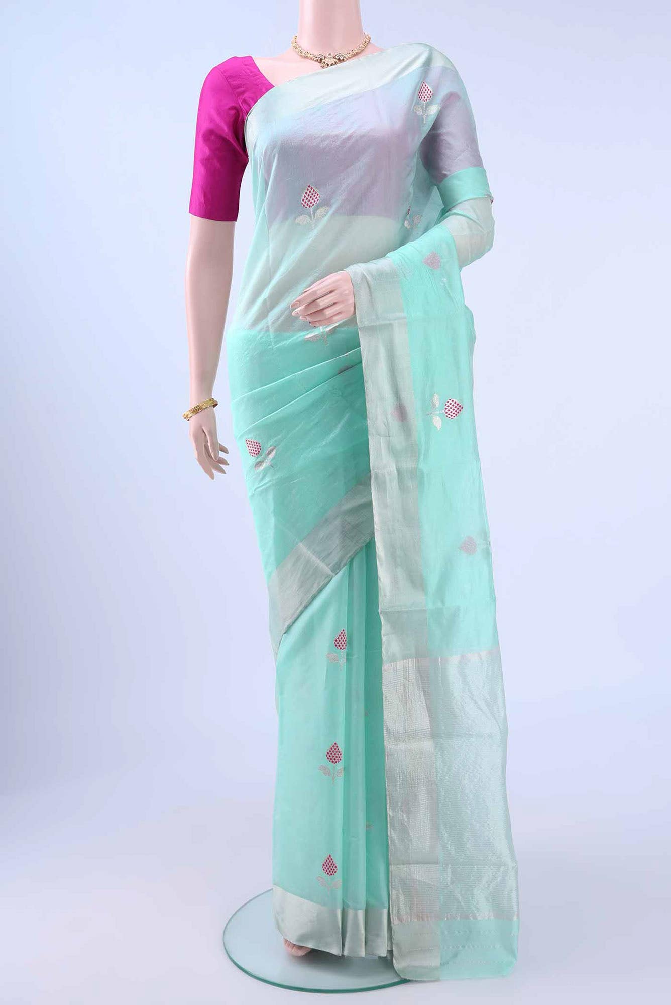 Mint Green Chanderi Silk Saree