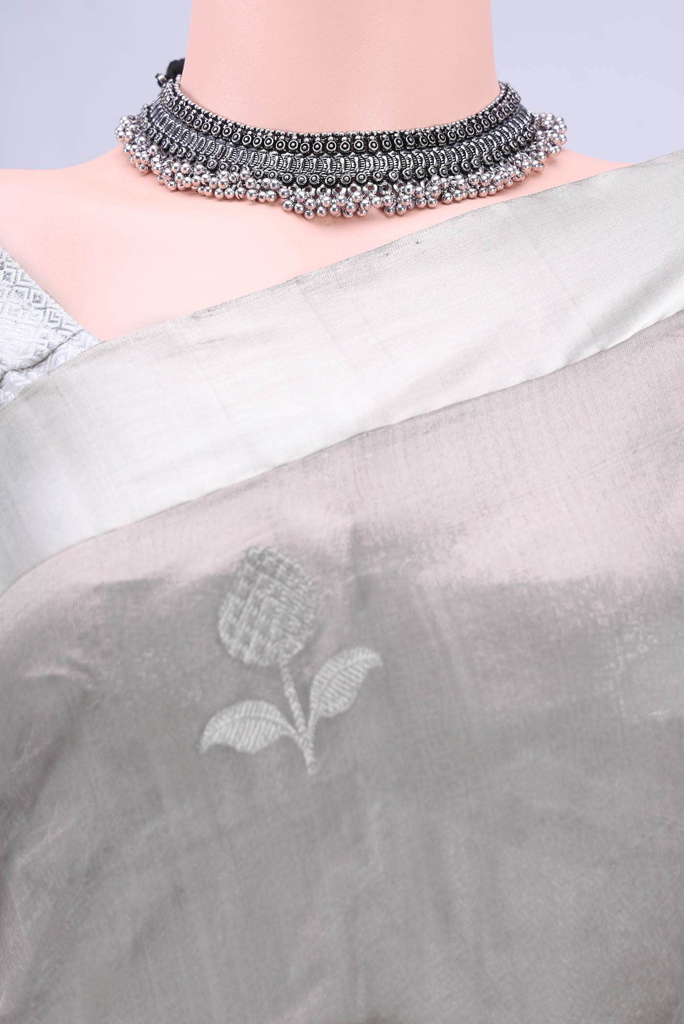 Silver Chanderi Silk Saree