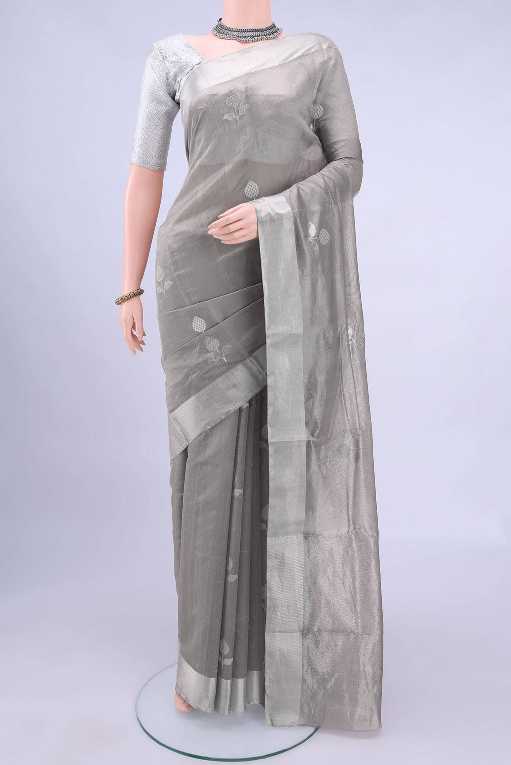 Silver Chanderi Silk Saree