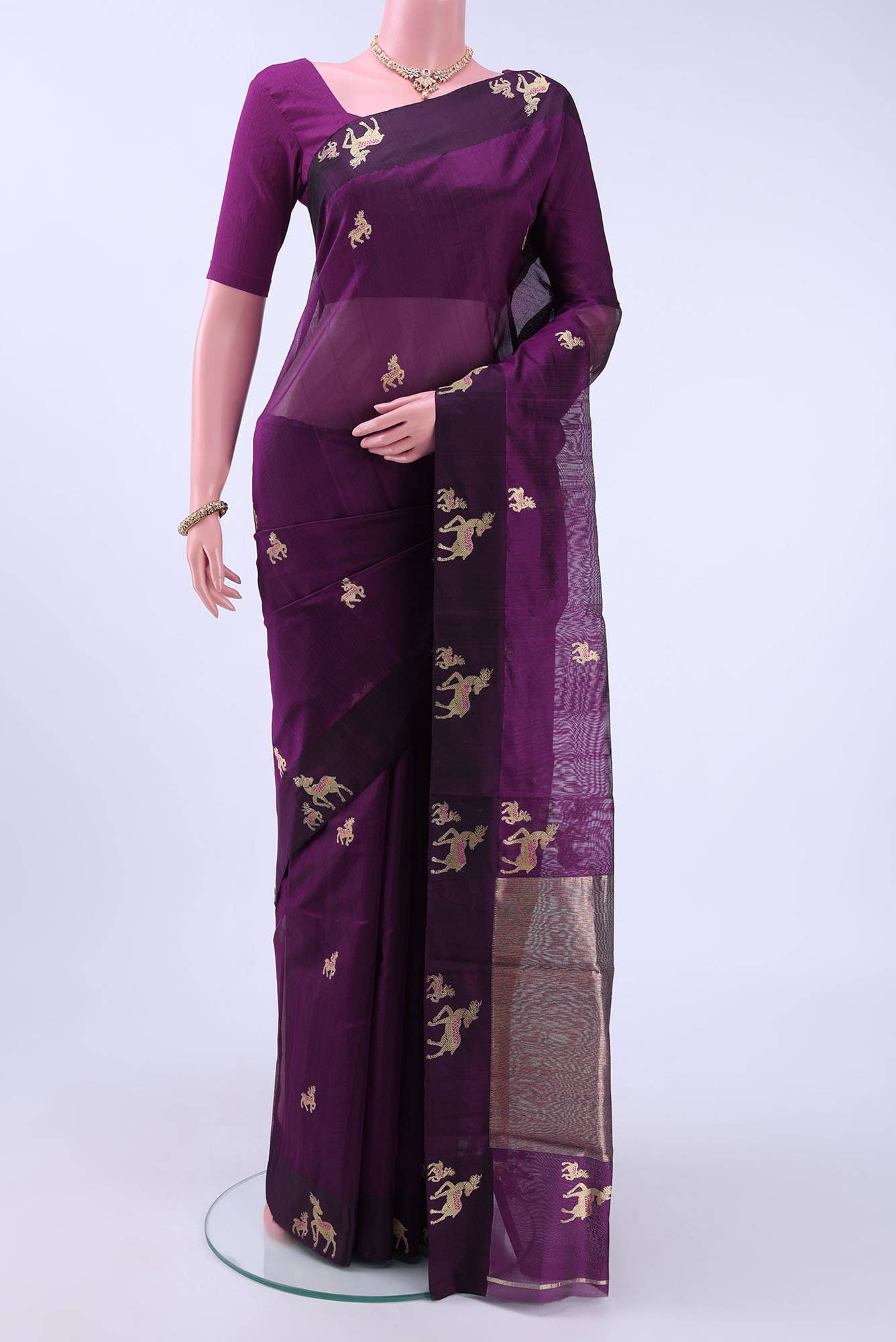 Burgundy Chanderi Silk Saree